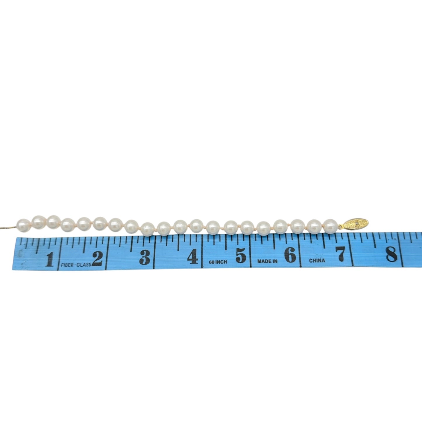 Cultured Faux Pearl Bracelet With Gold-Tone Clasp Individually Knotted 7.5 inch