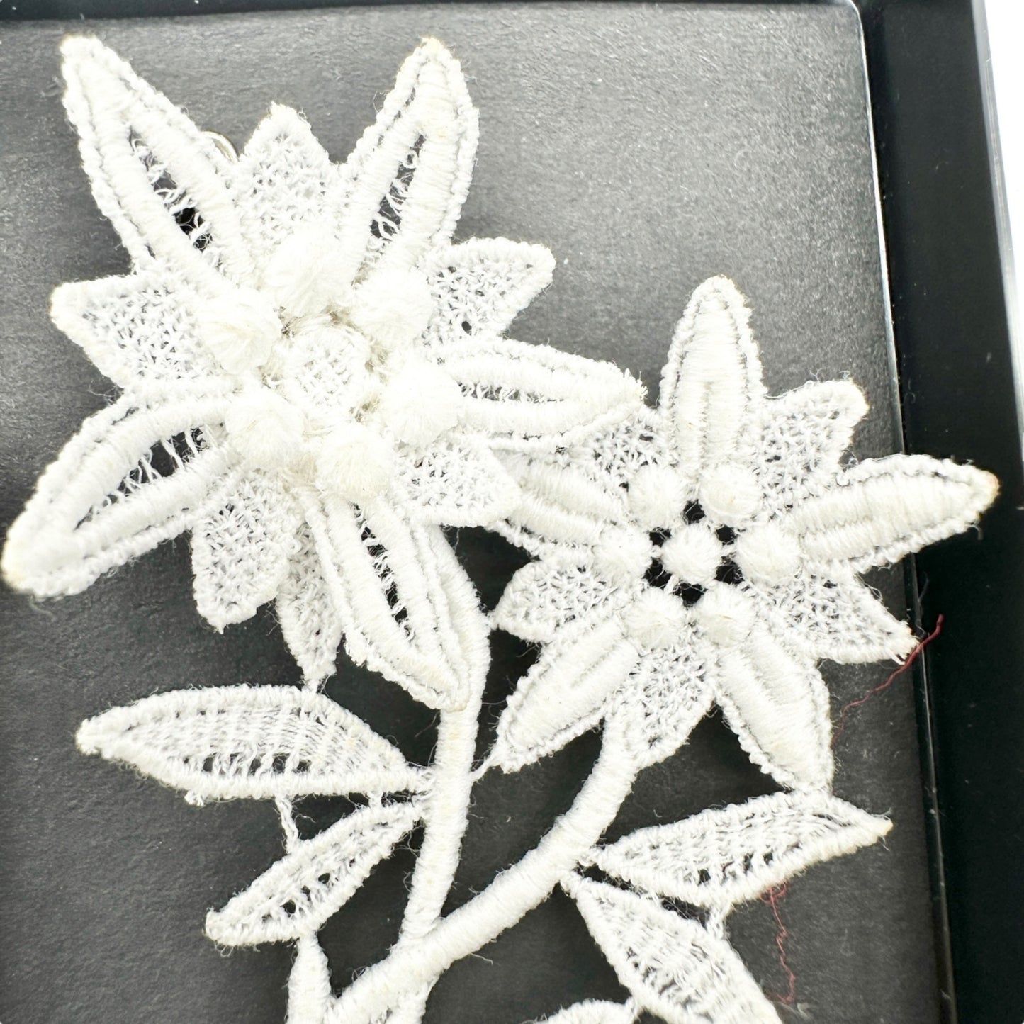 Swiss-Made Edelweiss Lace Brooch Pin All Cotton Floral Design 2 x 2.5 Inches