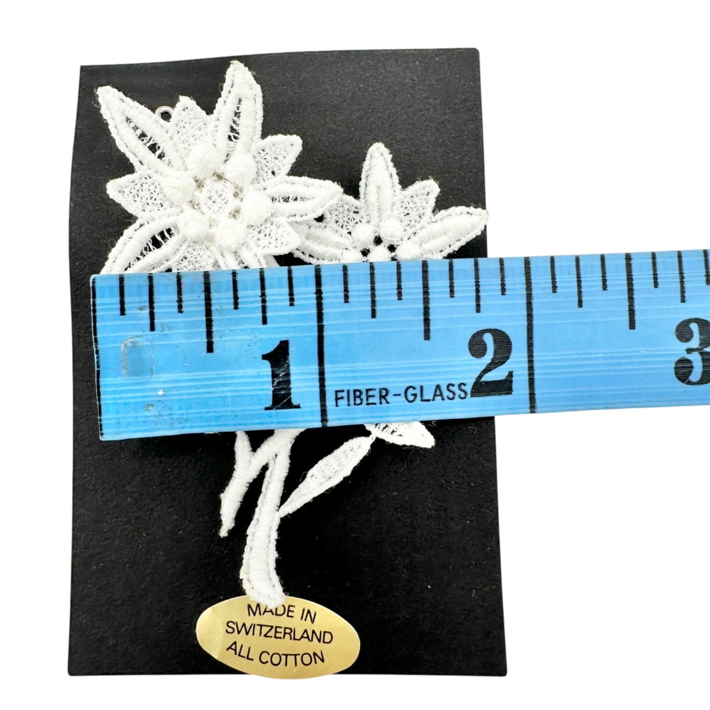 Swiss-Made Edelweiss Lace Brooch Pin All Cotton Floral Design 2 x 2.5 Inches
