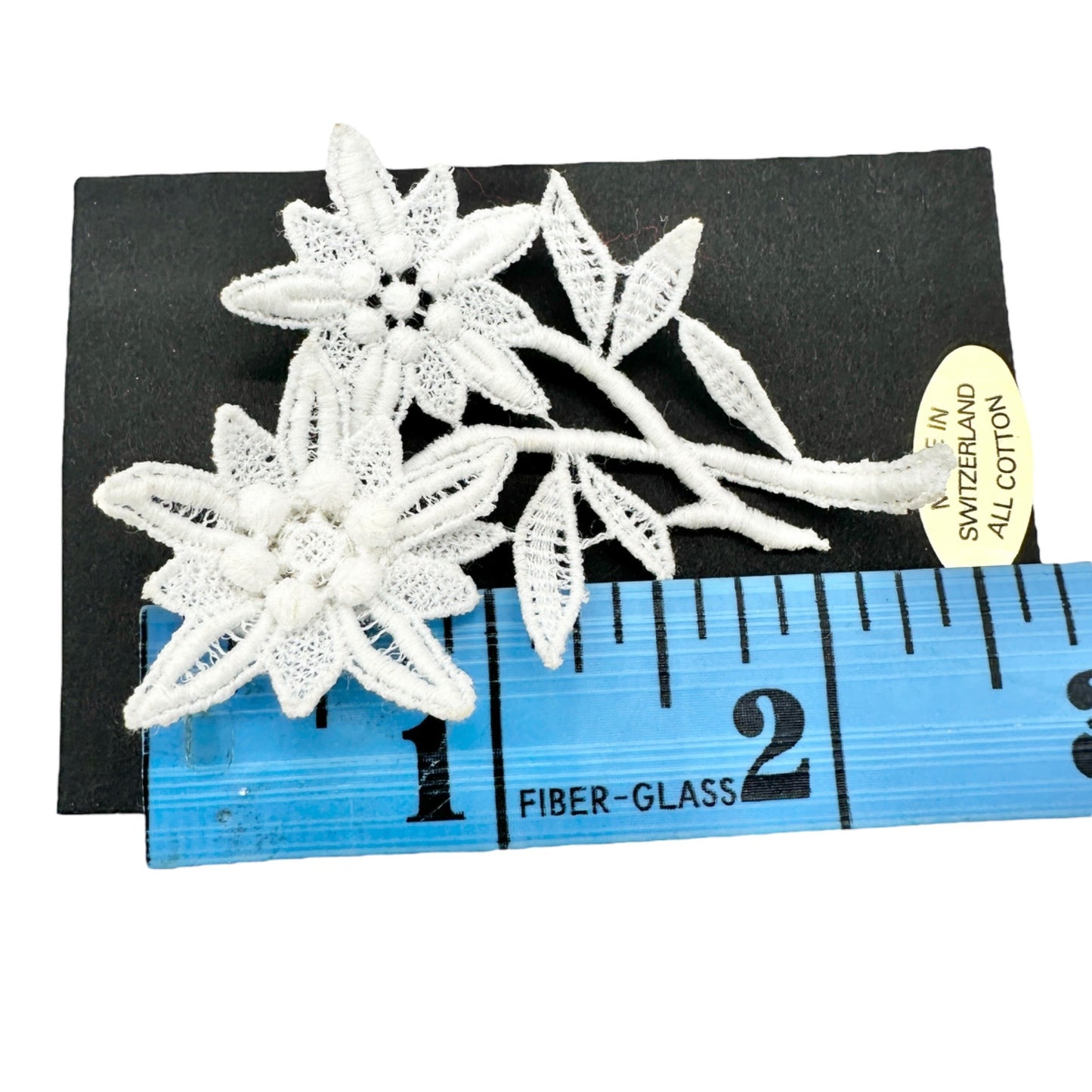 Swiss-Made Edelweiss Lace Brooch Pin All Cotton Floral Design 2 x 2.5 Inches