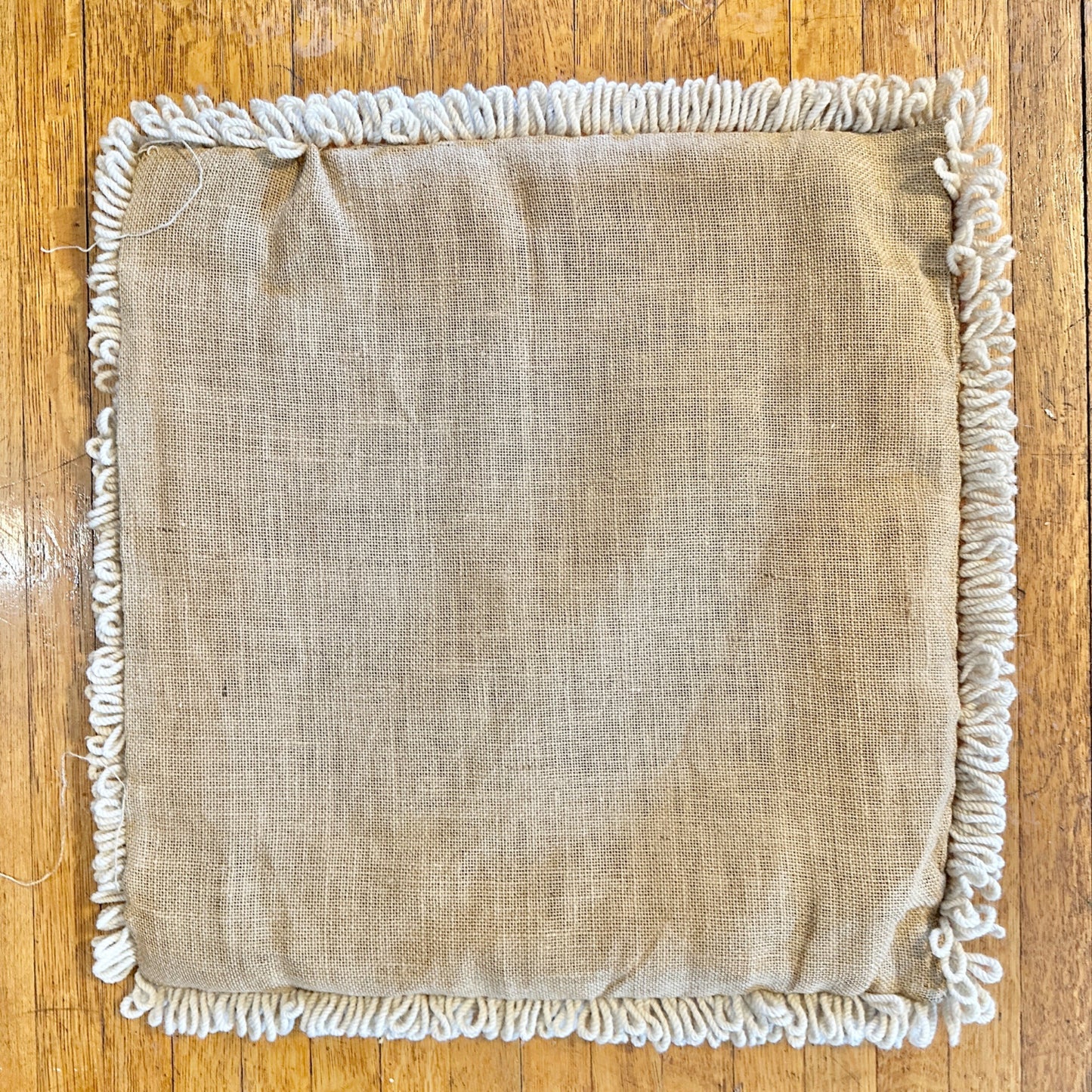 Handmade Portuguese Needlepoint Pillow Covers Set of 4 Wool Burlap Fringe 17x17