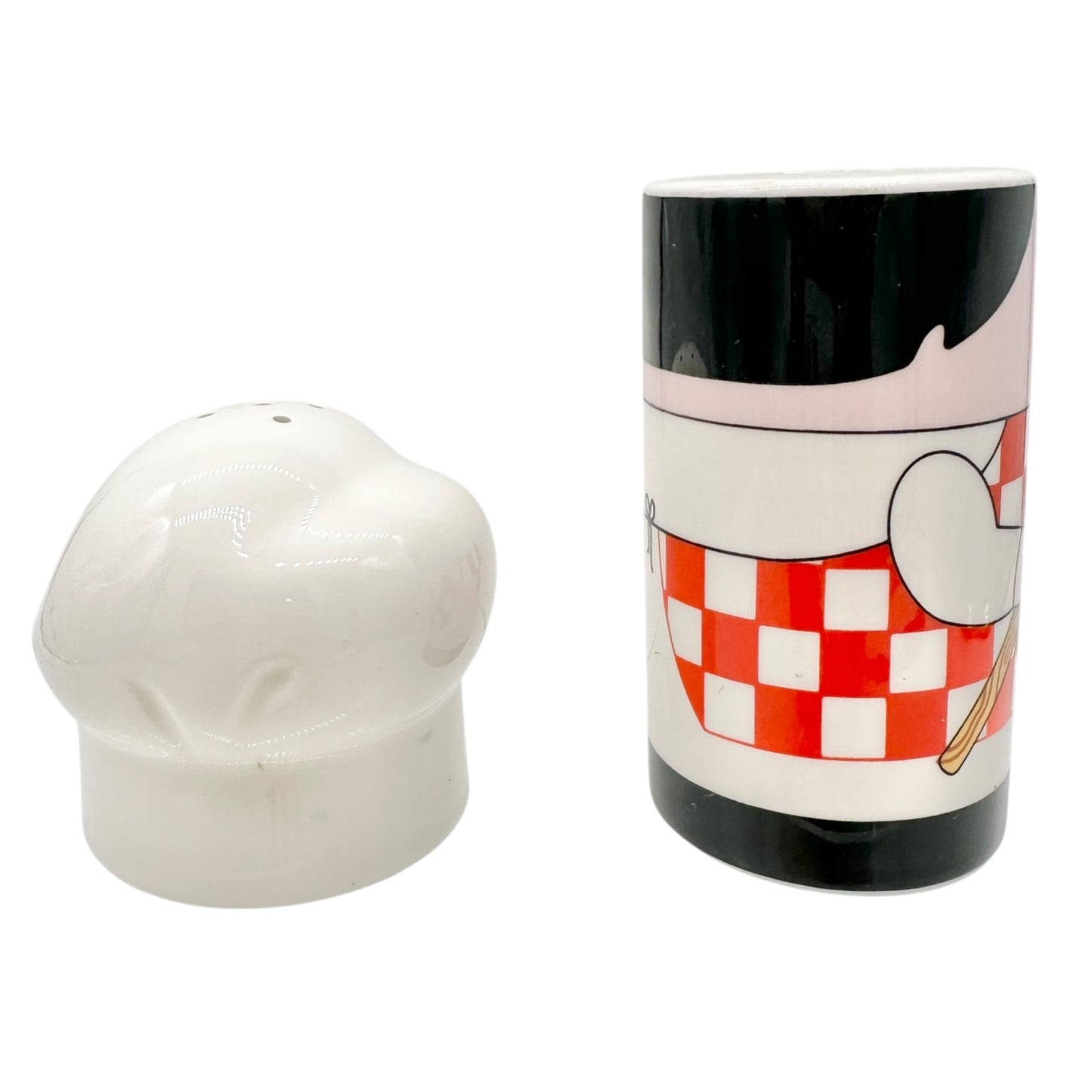 Vintage Chef Ceramic Salt and Pepper Shaker Set With Red Checkered Design