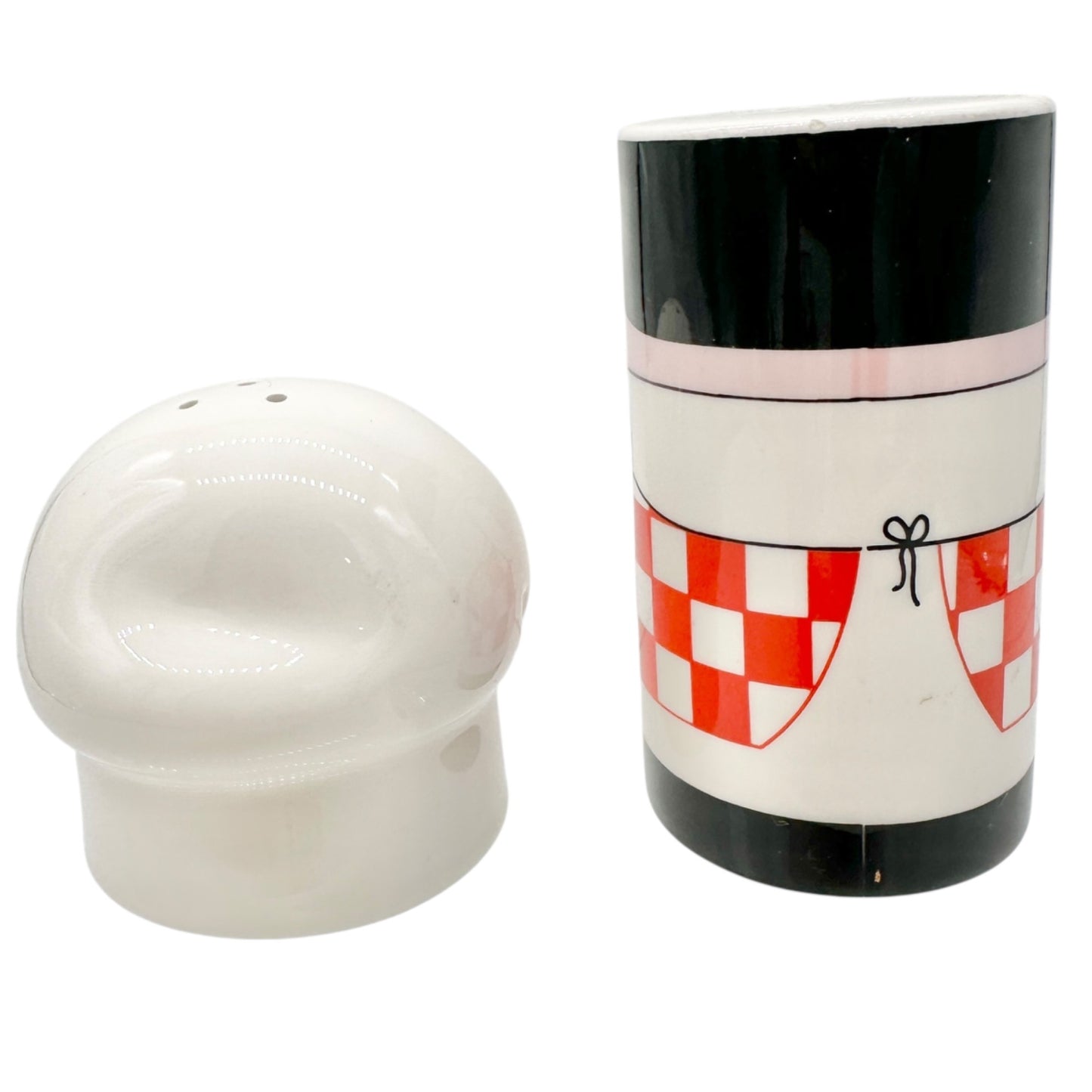 Vintage Chef Ceramic Salt and Pepper Shaker Set With Red Checkered Design