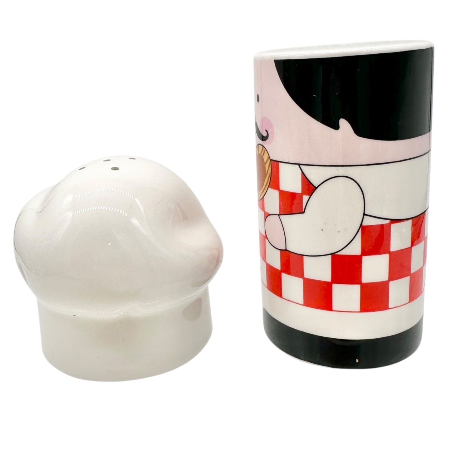 Vintage Chef Ceramic Salt and Pepper Shaker Set With Red Checkered Design