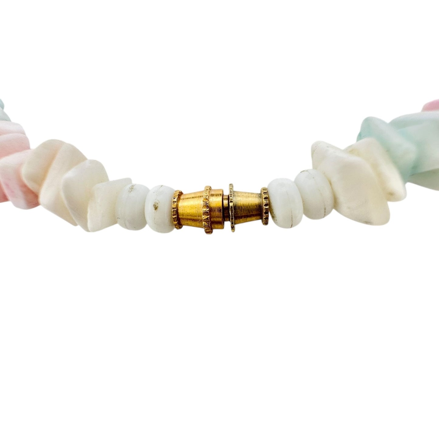Vintage Puka Shell Necklace Goldtone Barrel Clasp 16 inch White Pastel Pink Blue
