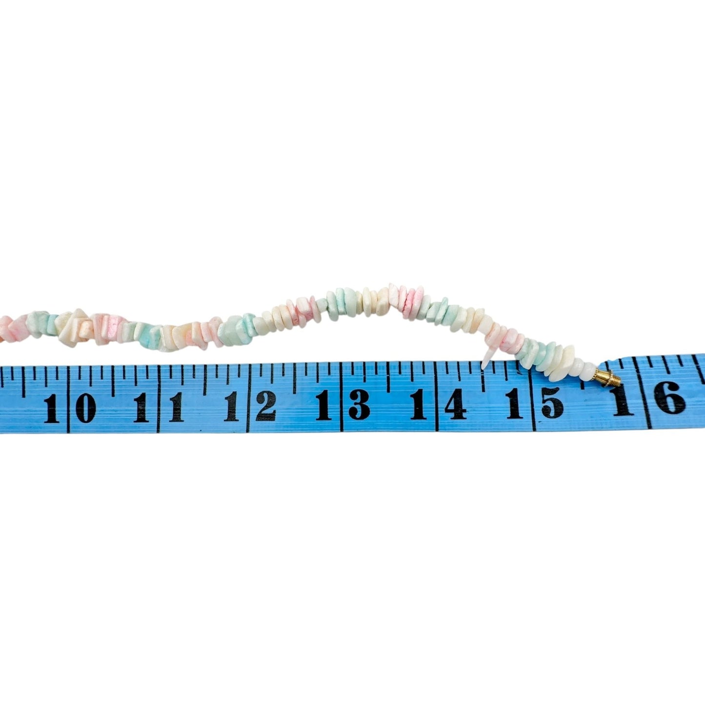 Vintage Puka Shell Necklace Goldtone Barrel Clasp 16 inch White Pastel Pink Blue