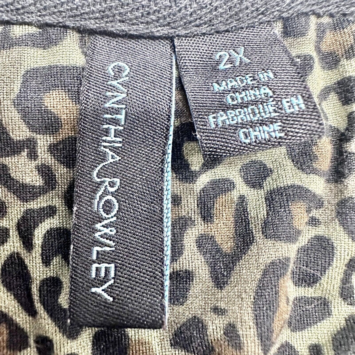 Cynthia Rowley Top Women's 2X Olive Animal Print Scoop Neck High Low Hem NWOT