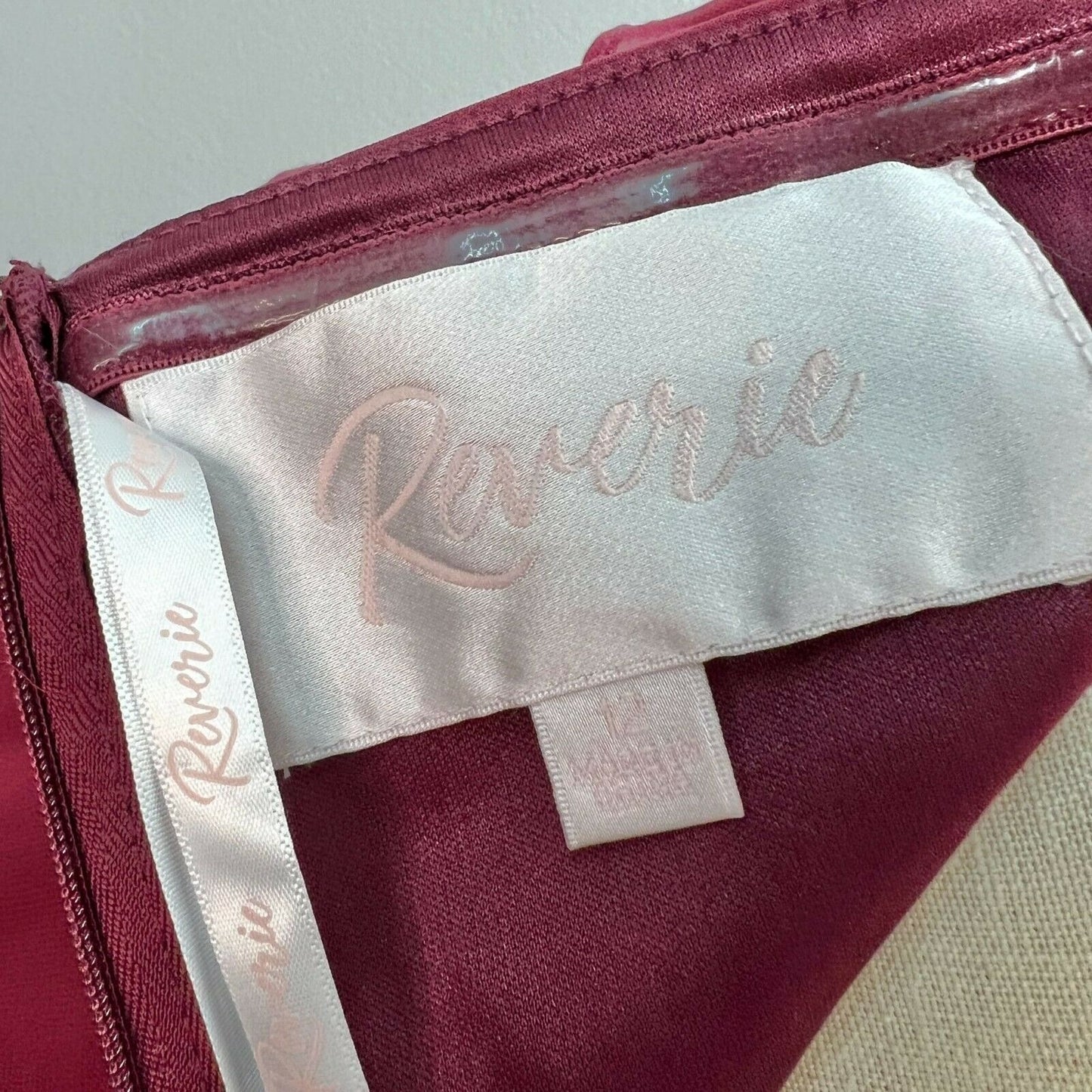 Reverie Burgundy Halter Maxi Dress Size 12 Double Tier Ruffle Overlay Open Back