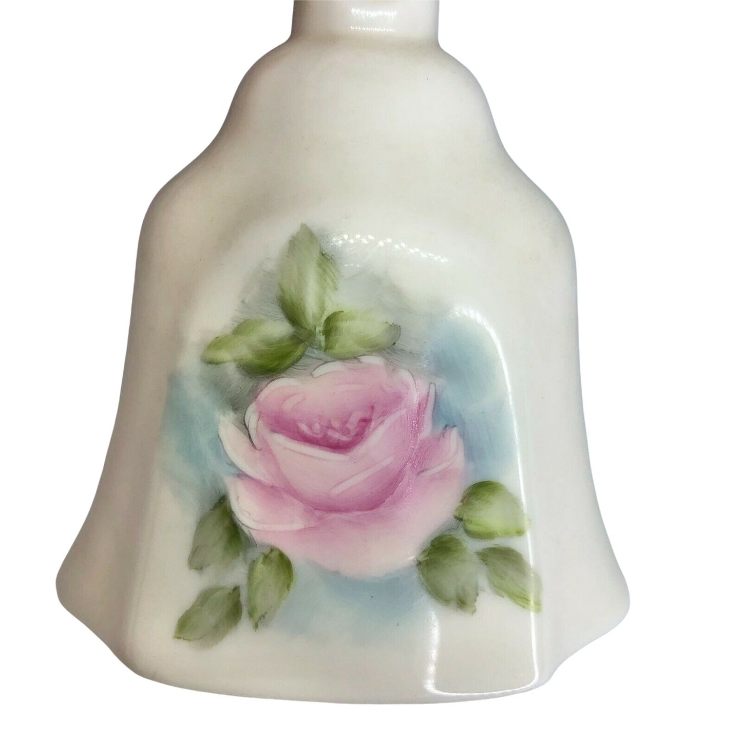H Kline Porcelain Hand-Painted 5" Hand Bell Eggshell W Pink Rose Gold Accent EUC