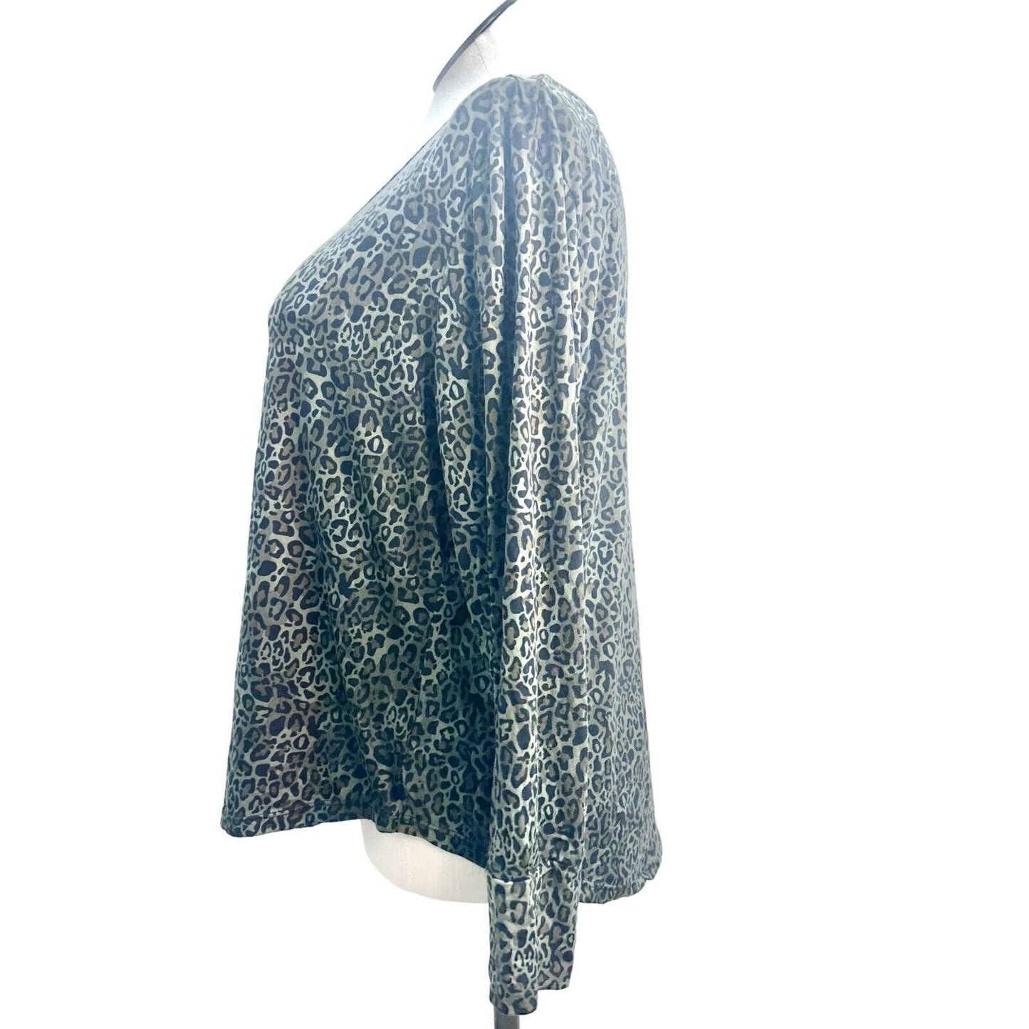 Cynthia Rowley Top Women's 2X Olive Animal Print Scoop Neck High Low Hem NWOT