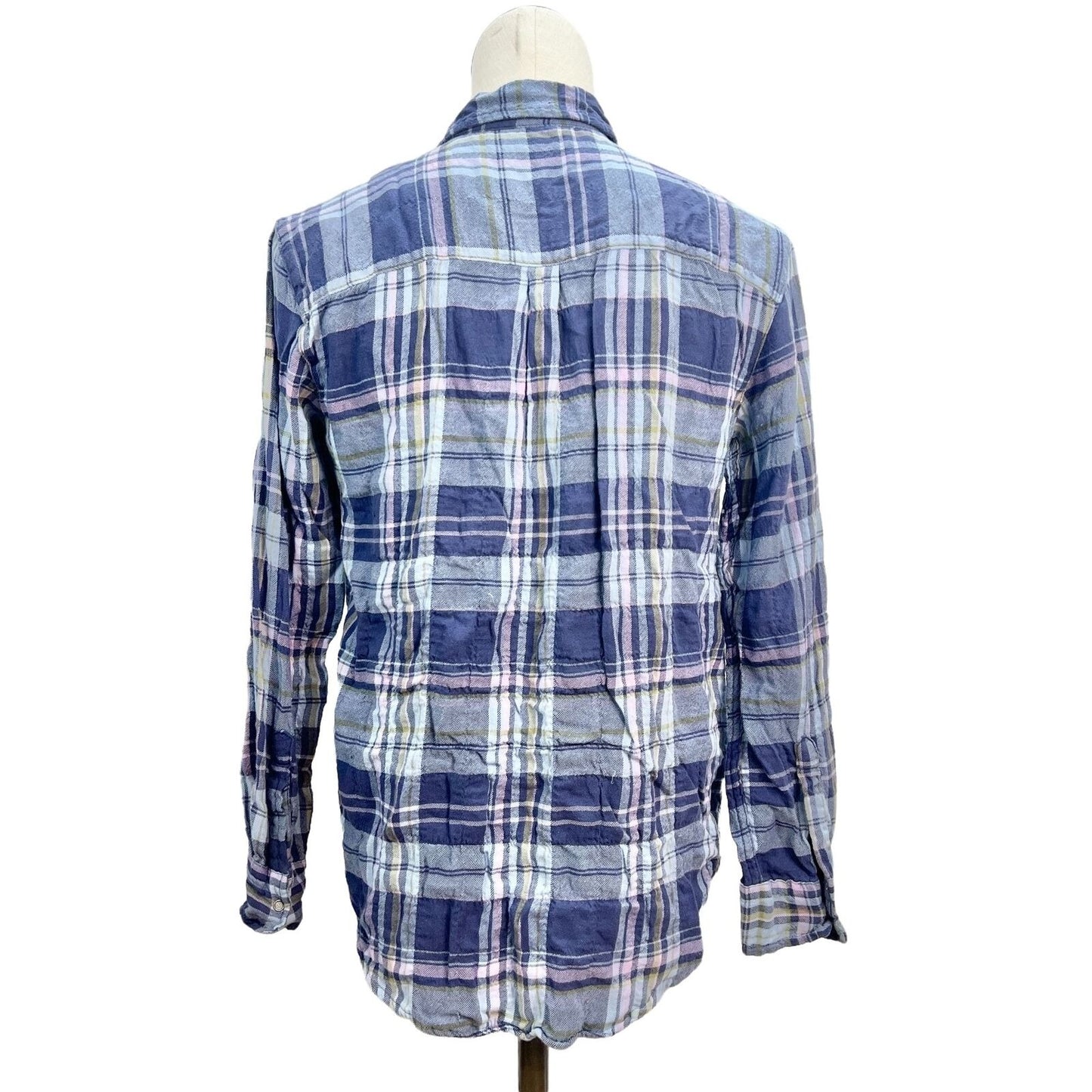 Aerie Flannel Shirt Womens Small Long Sleeves Blues Pink Green