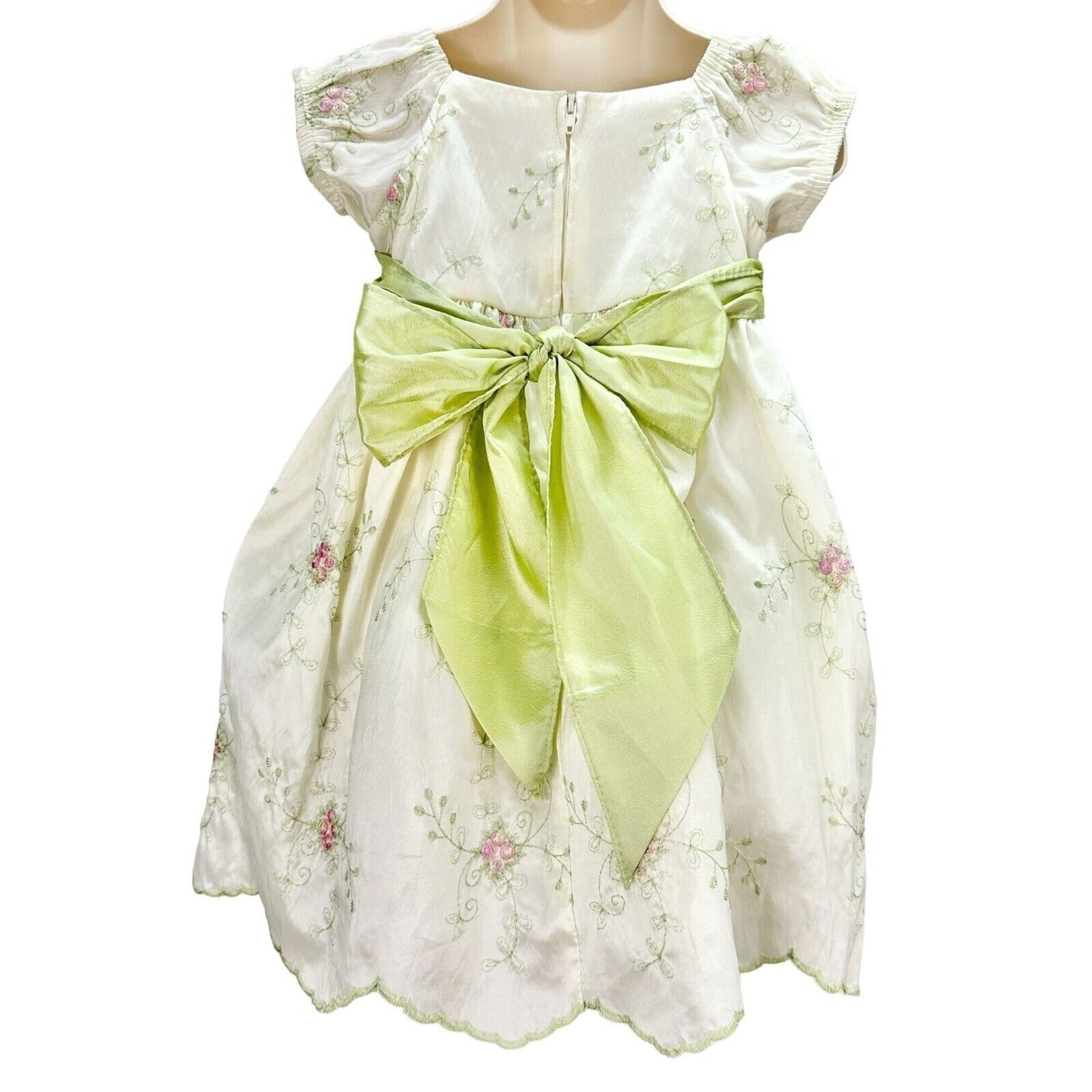 Crayon Kids Child's Dress Size 18m Green Pink Flowers Short Sleeve