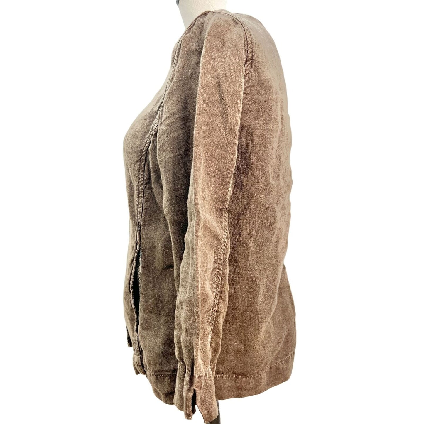 Chicos Top Womens Size 0 Brown 3/4 Sleeve Button Up Slit Pockets