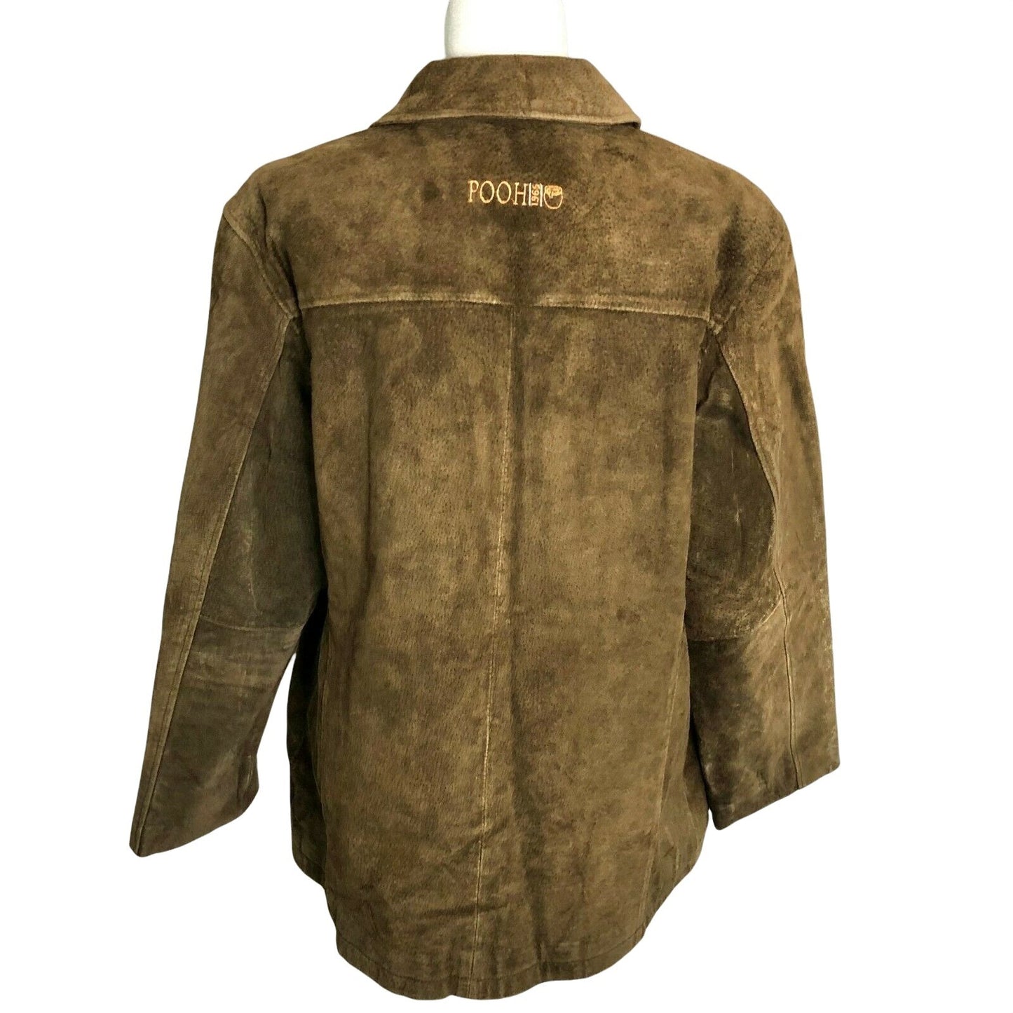 Vintage Disney Store 2XL Brown Leather Jacket W/ Winnie The Pooh Embroidery