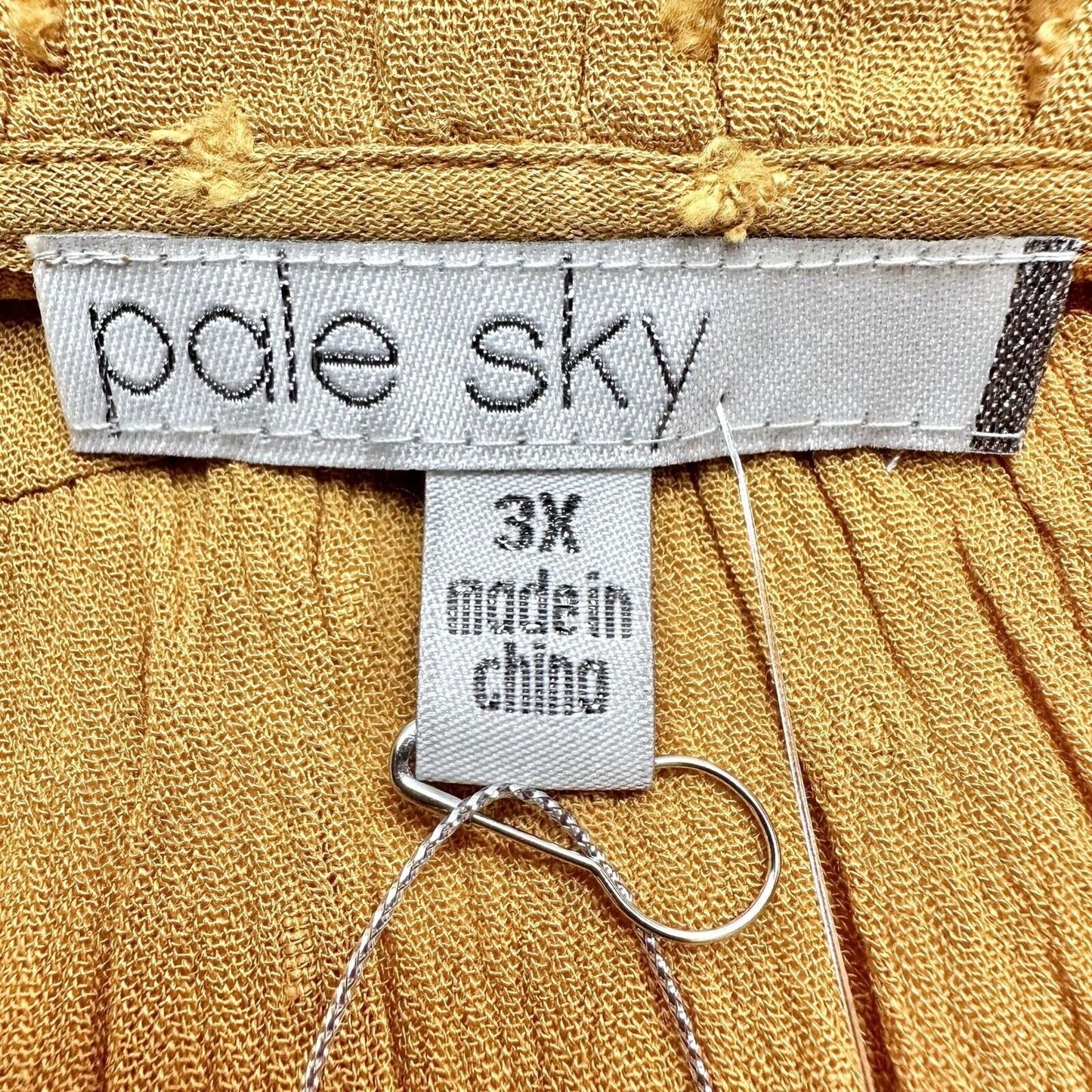 Pale Sky Peasant Top 3X Mustard 3/4 Sleeve String Tie Vneck 28 Inch Long NWT