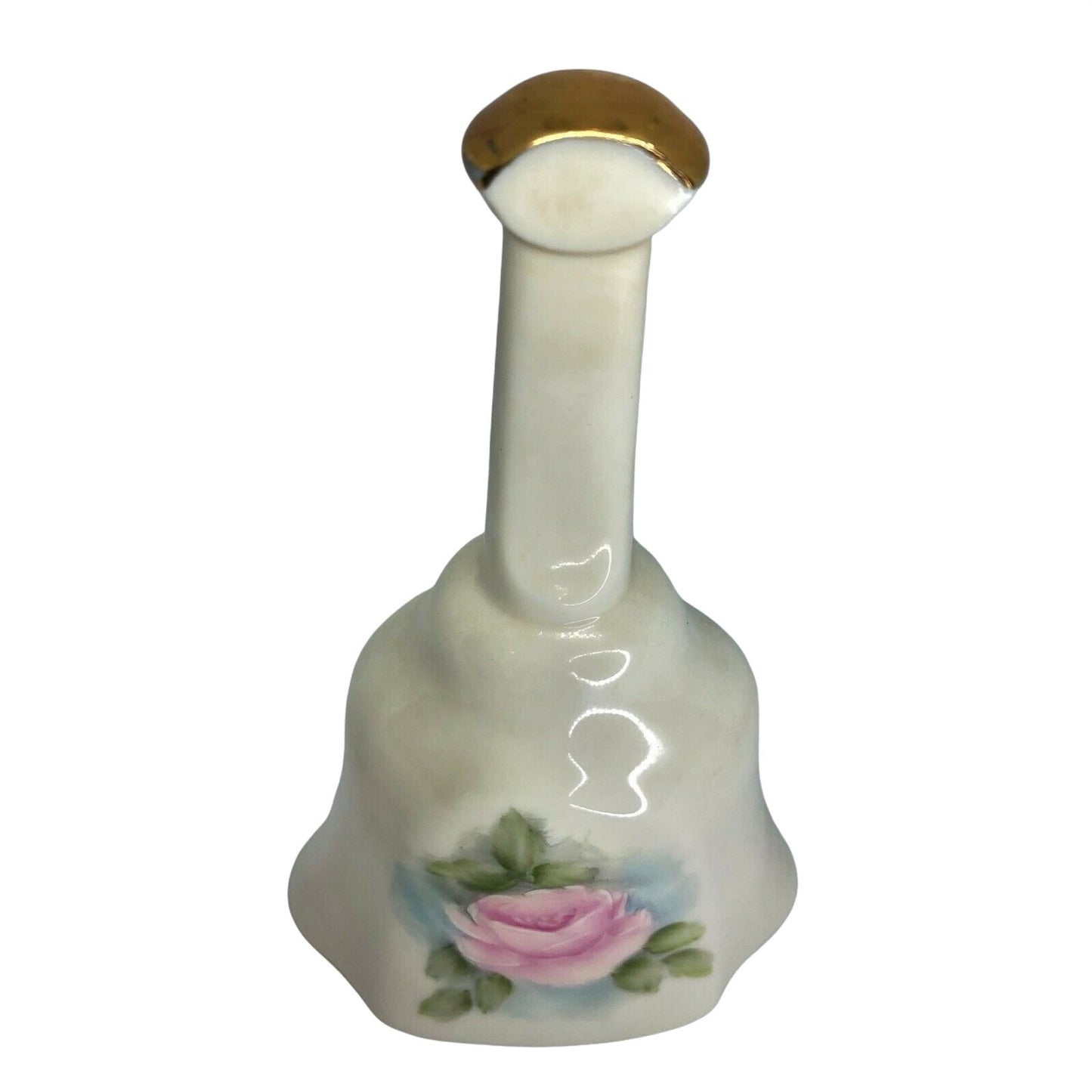 H Kline Porcelain Hand-Painted 5" Hand Bell Eggshell W Pink Rose Gold Accent EUC