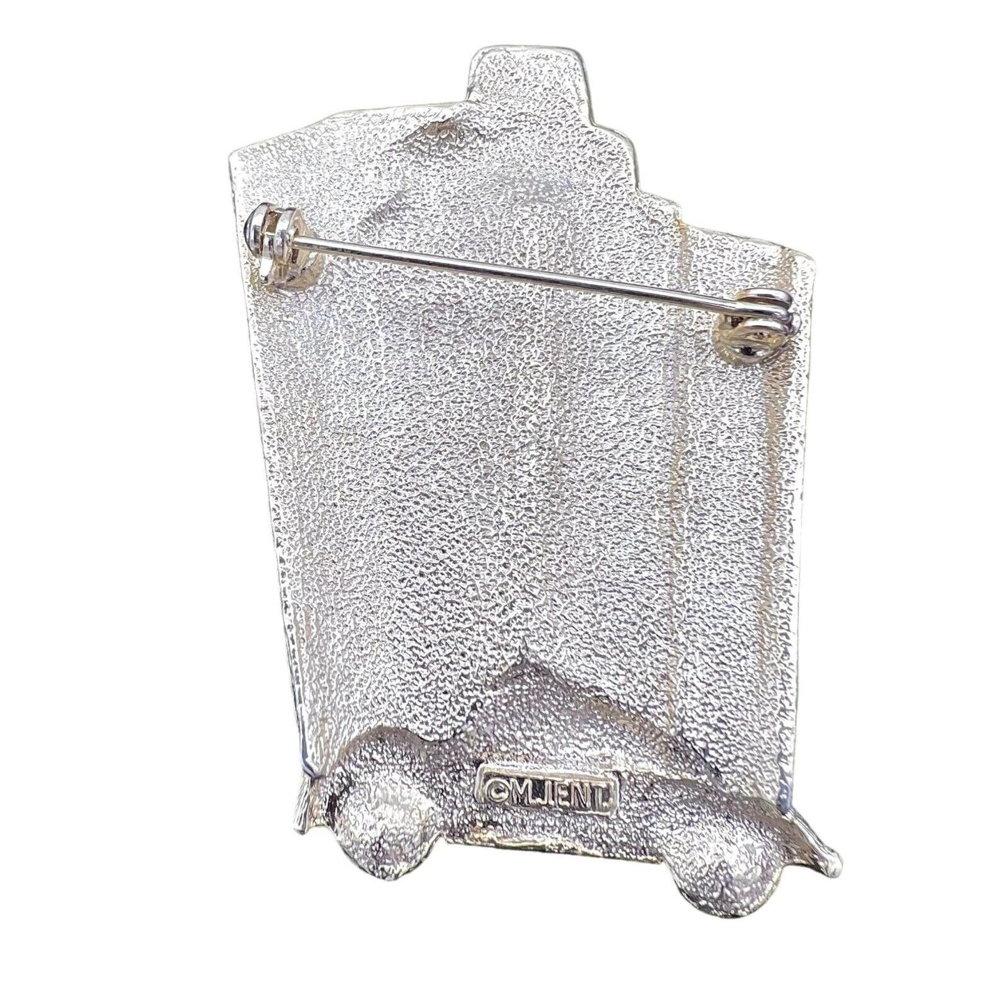 Vintage Brooch Pin 2.5 Inch Goldtone Art Deco Building Retro Car
