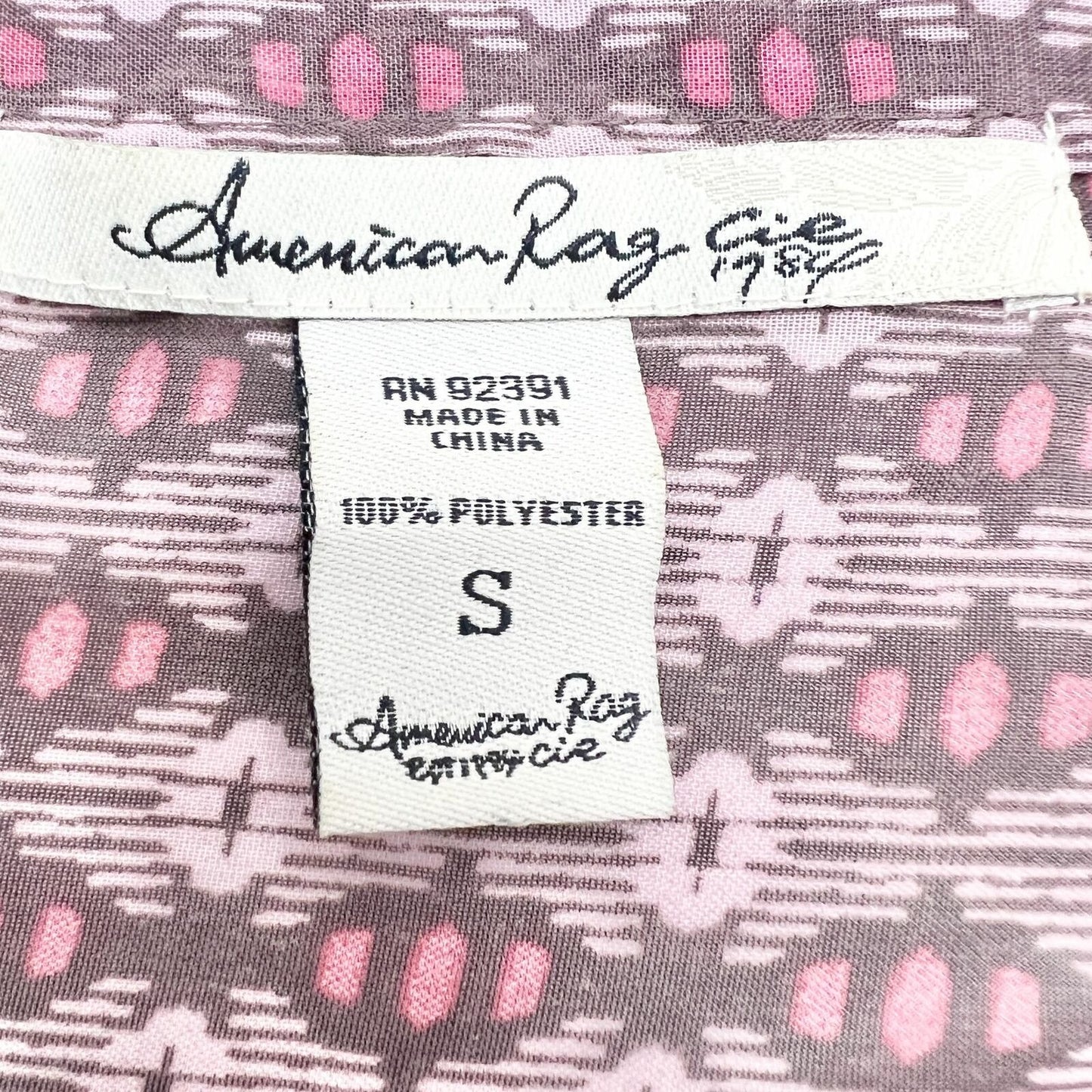 American Rag Small Purple Pattern 3/4 Sleeve Semi Sheer Top Gathered Waist NWOT