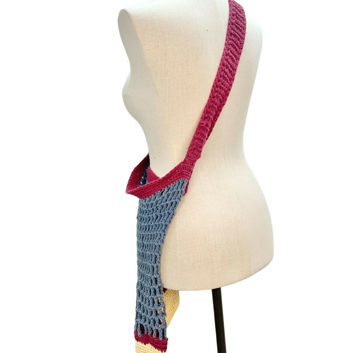 Handmade Crocheted Crossbody Large Market Bag Gray Burgundy
