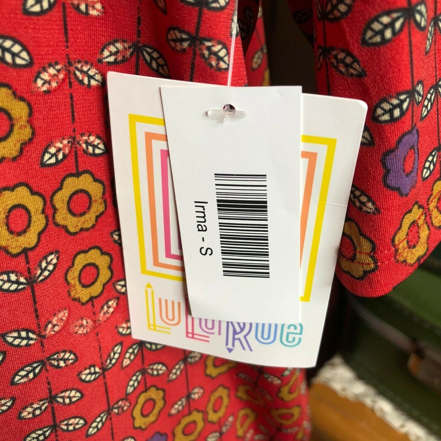 LuLaRoe RETIRED Irma Women's S Red with small flowers mid-length sleeves NWT