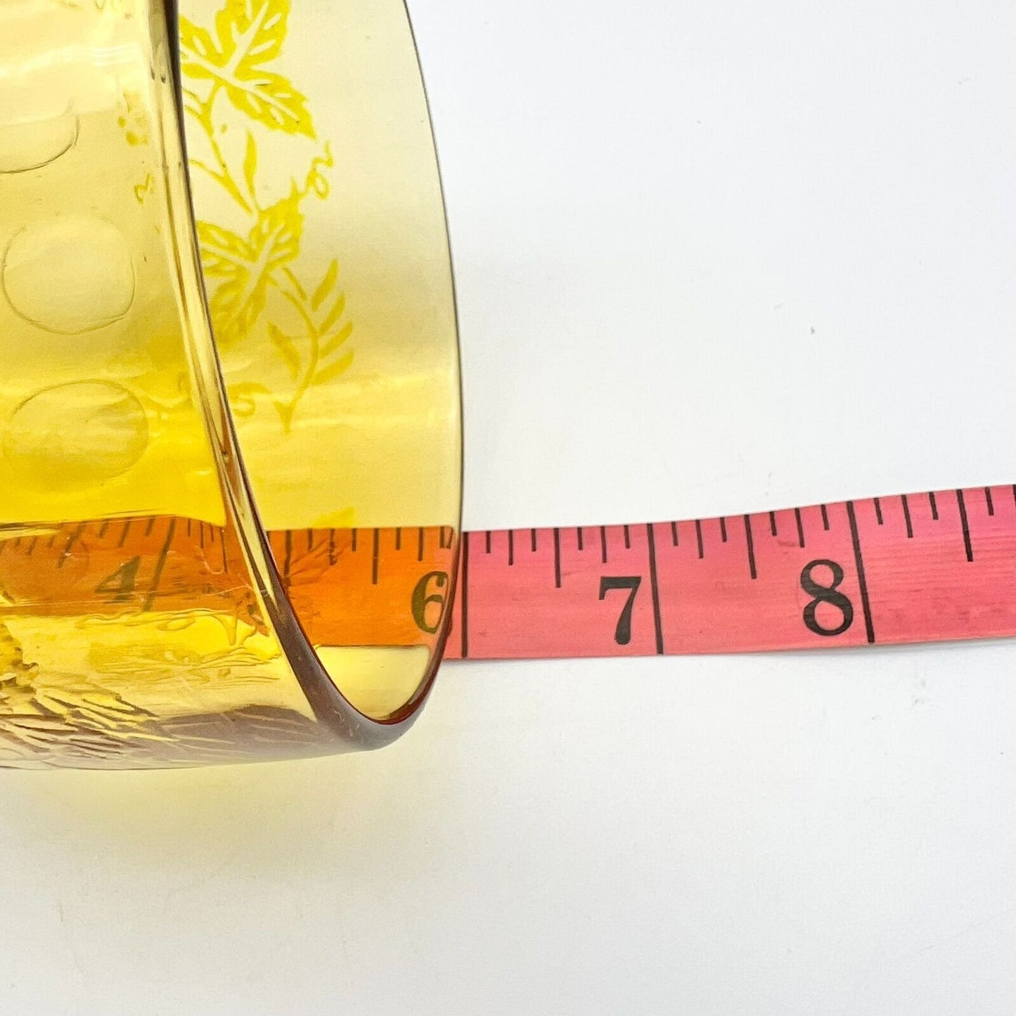 Vintage Amber Glass Goblet With Grape and Vine Etched Design 6 inch Tall Yellow