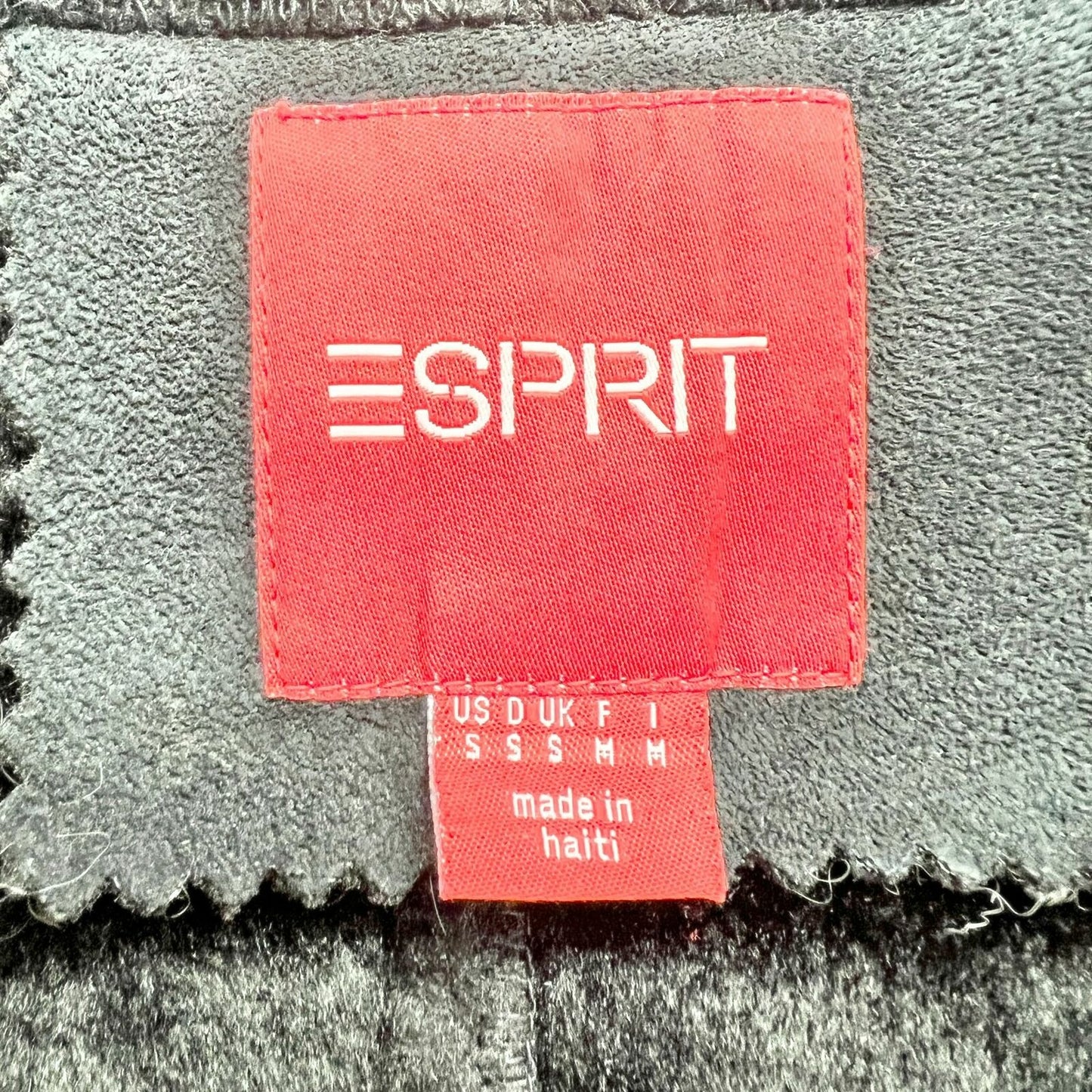 Esprit Women's Small Black Suede Zip Up Jacket Fur Lining Hood Cuffs
