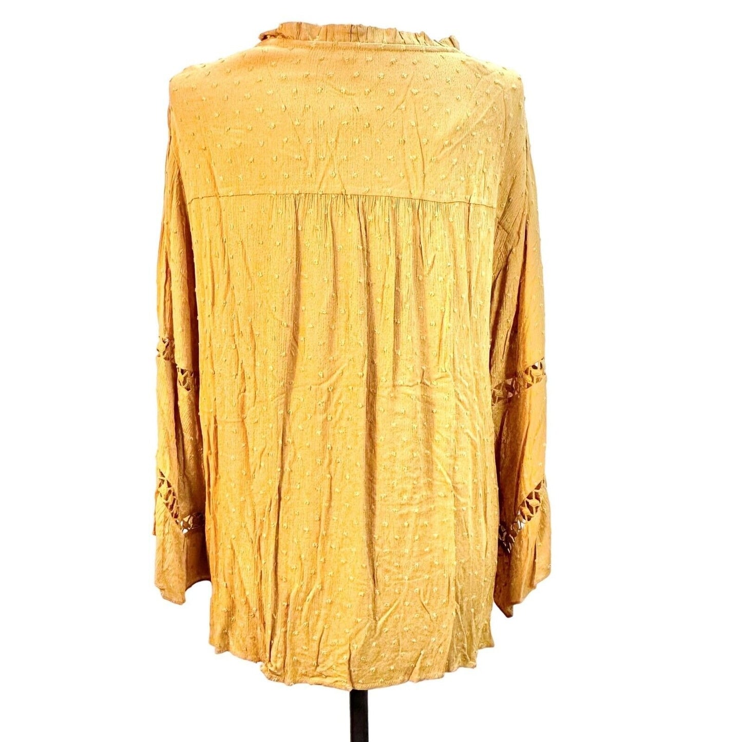 Pale Sky Peasant Top 3X Mustard 3/4 Sleeve String Tie Vneck 28 Inch Long NWT