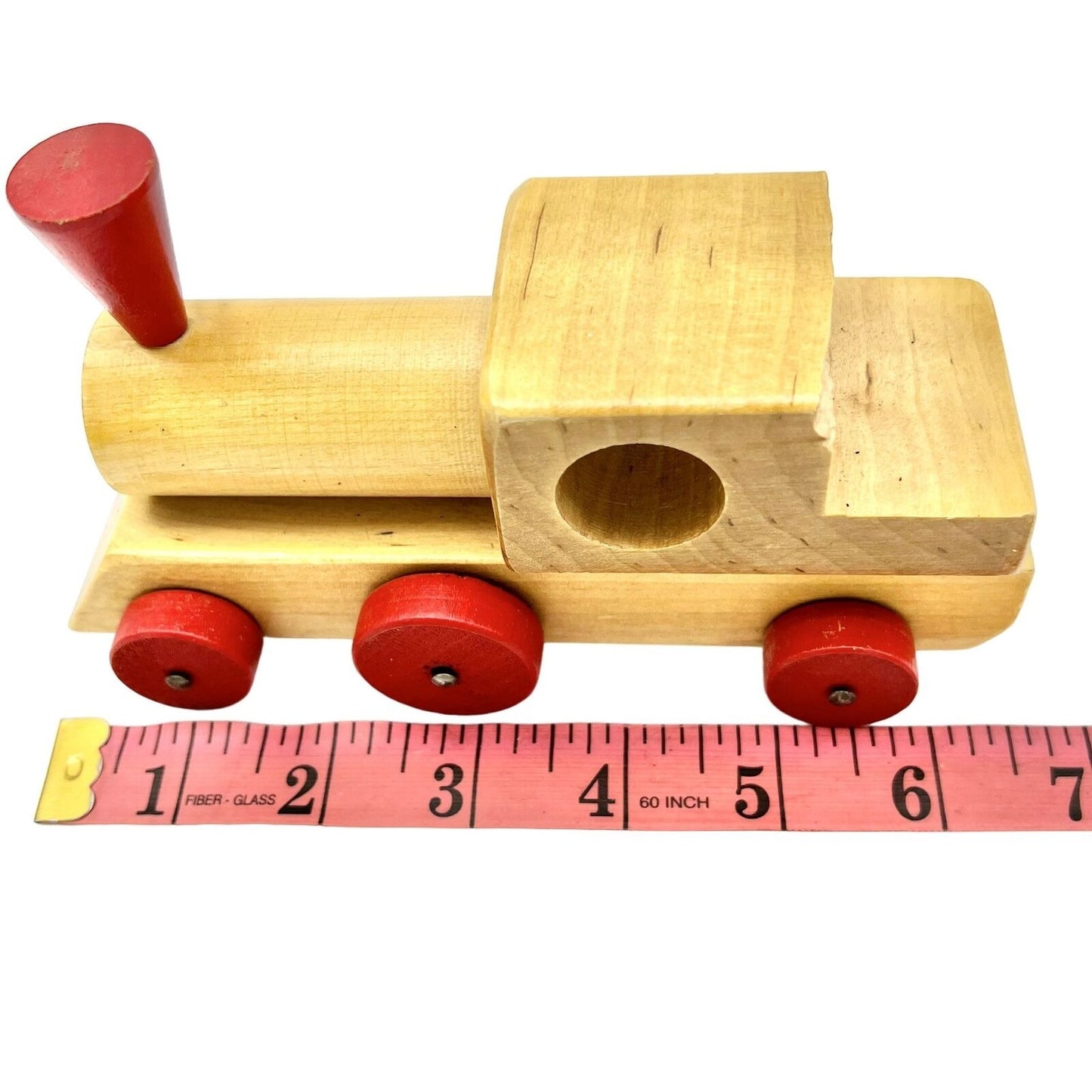 Vintage Micki Gemla Wooden Train Engine 6.5 x 2.5 Brown Red Wood Wheels Move