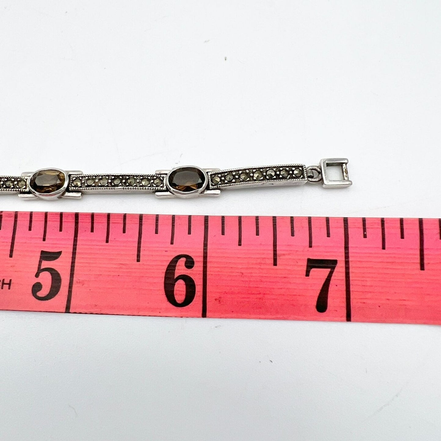 Bracelet Womens 7 in Sterling Silver Marcasite 5 Stone Clasp Closure