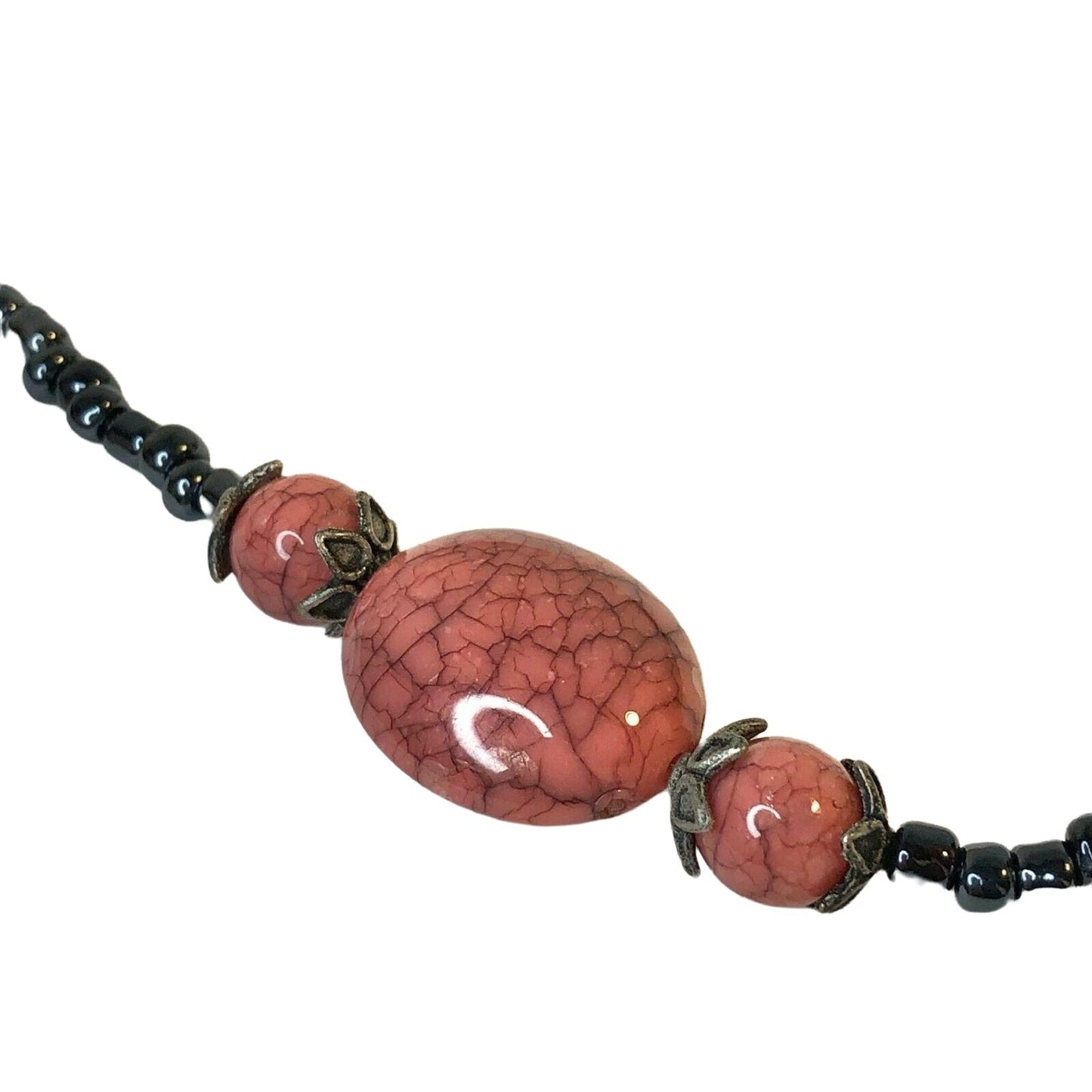 Handcrafted Necklace Mauve & Pewter Colored Beads Statement Beautiful NEW