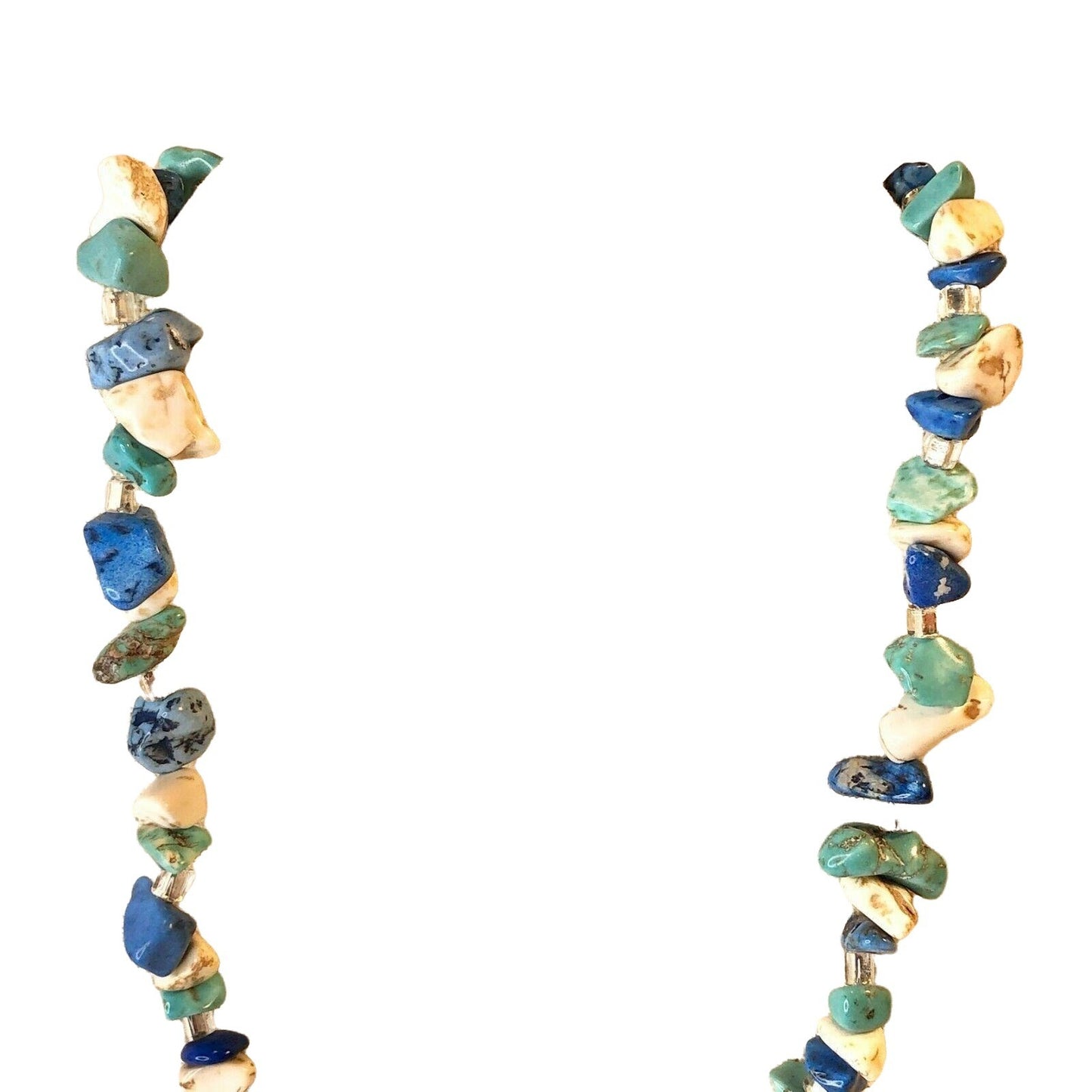 Handcrafted Necklace Beachy Stones Glass Beads Marbled Blues and White NEW