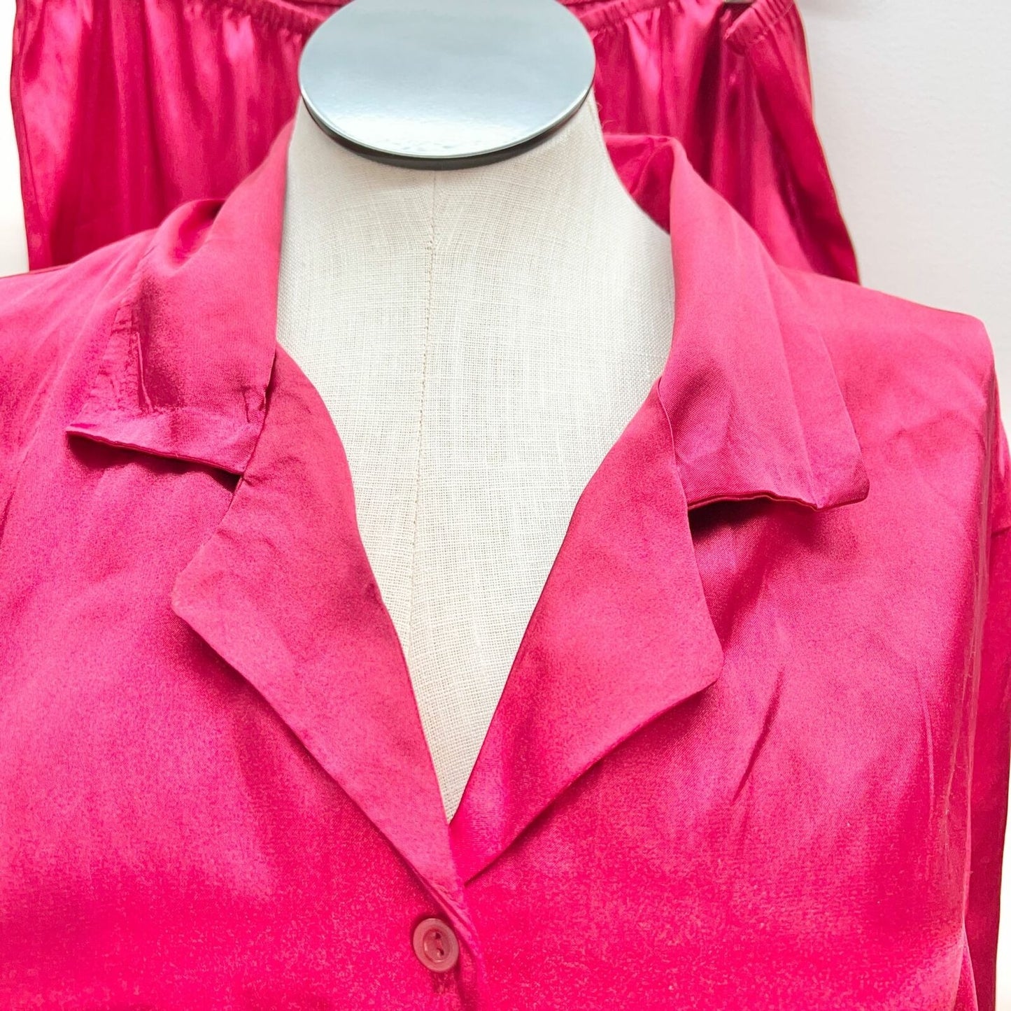 Gilligan & O'Malley XL Red Sateen Pajama Pants and Long Sleeve Button Up Top