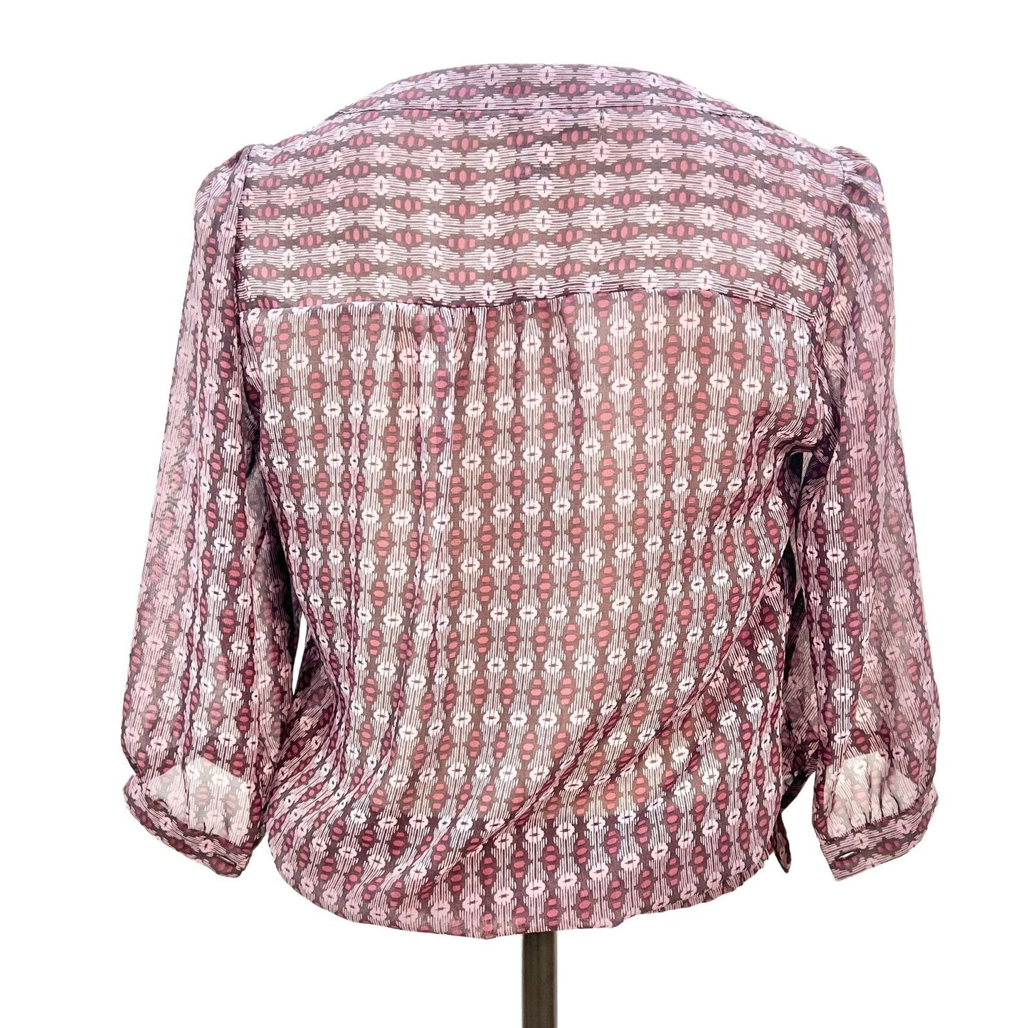 American Rag Small Purple Pattern 3/4 Sleeve Semi Sheer Top Gathered Waist NWOT