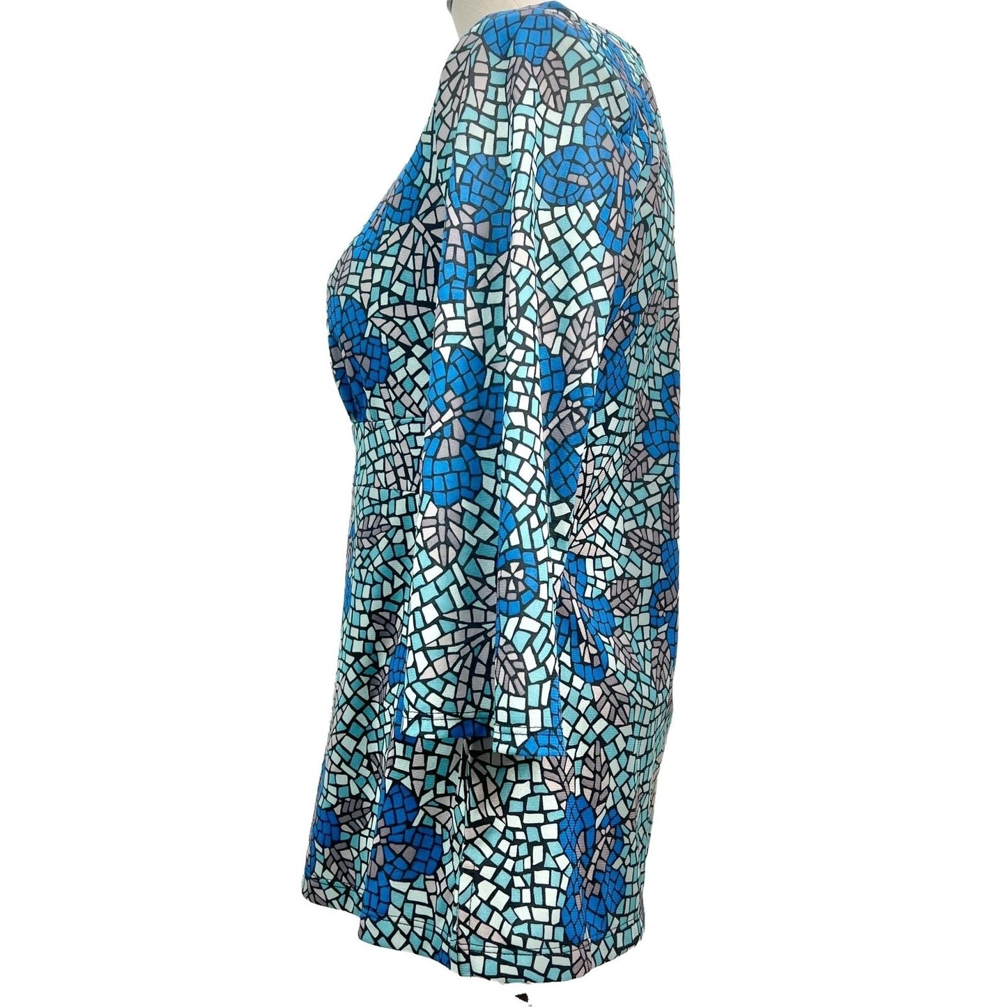 R.Q.T. Petite Top Women's Petite Small Blue Gray Patterned 3/4 Sleeve