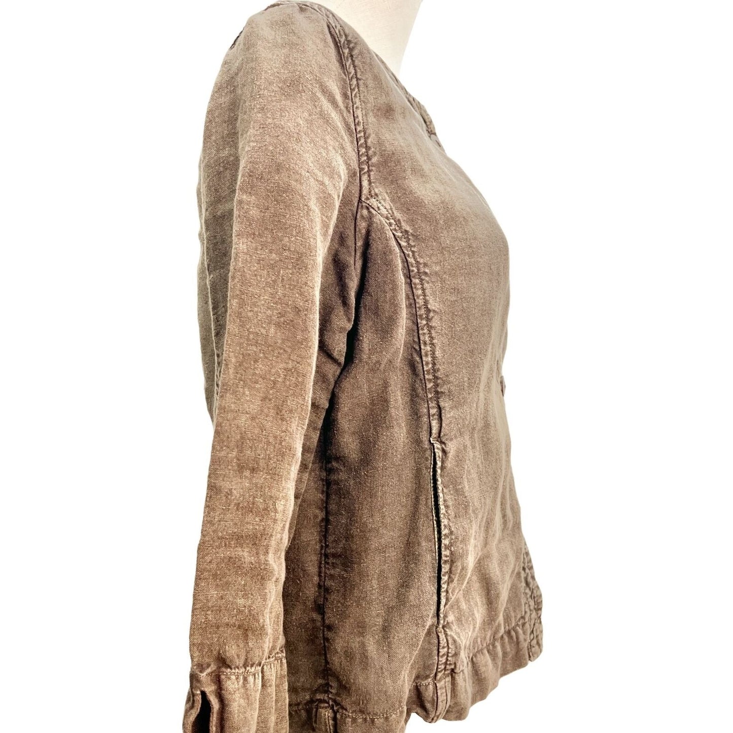 Chicos Top Womens Size 0 Brown 3/4 Sleeve Button Up Slit Pockets