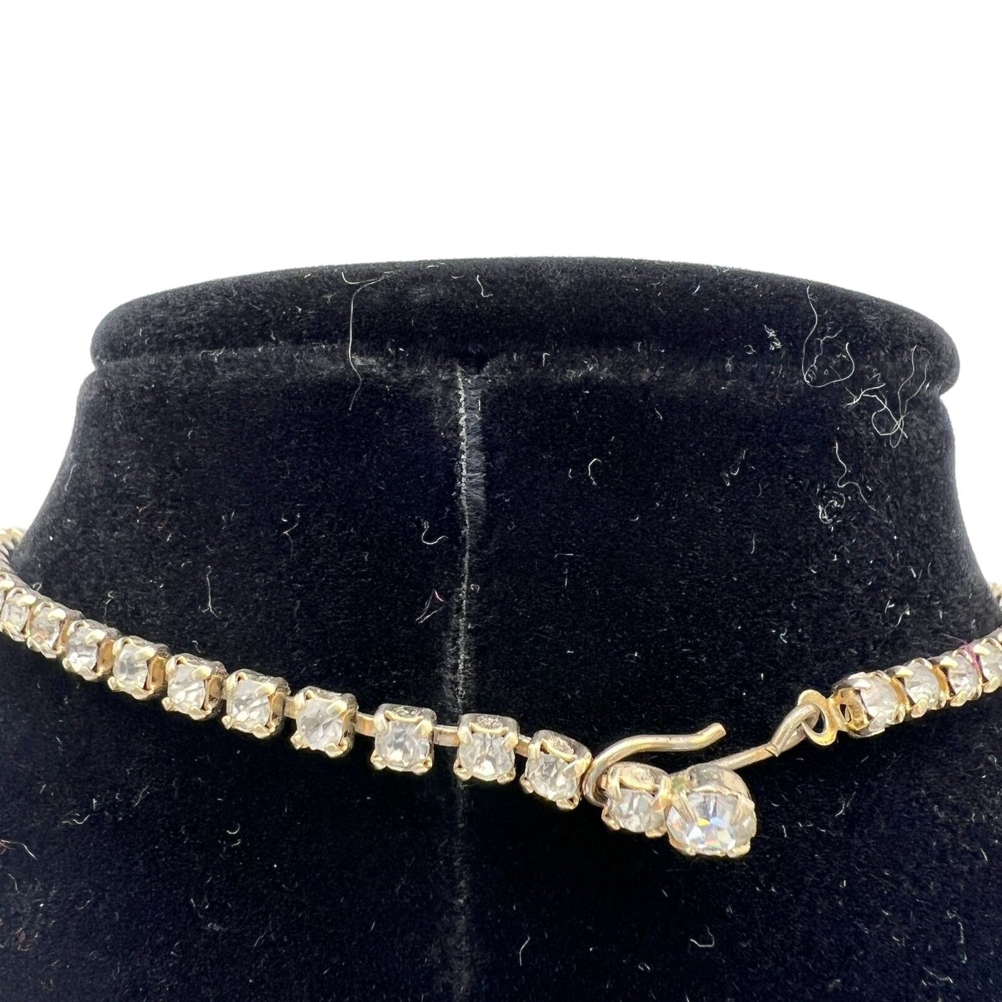 Vintage Goldtone White and Blue Crystal Necklace 15 in