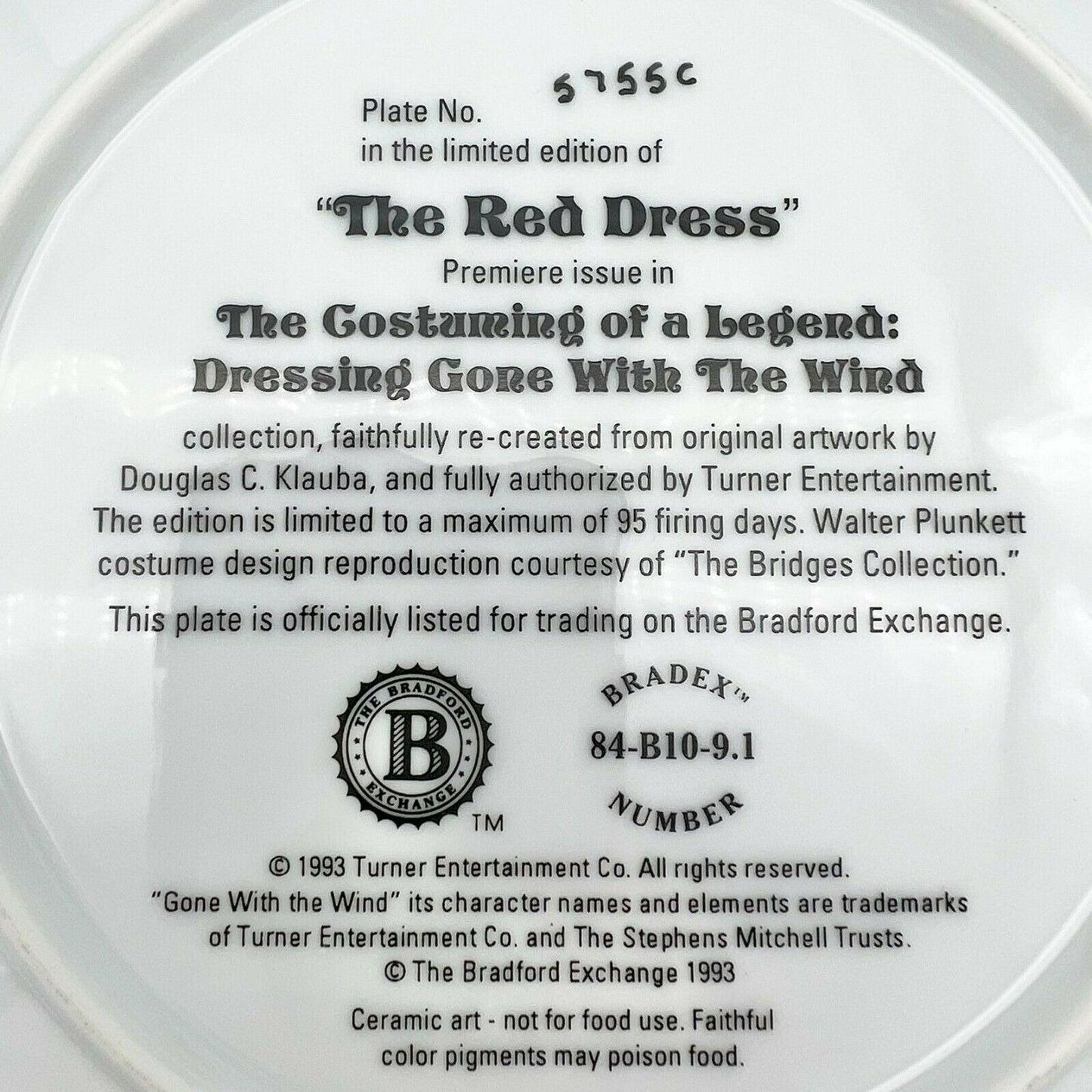 Bradford Exchange The Red Dress Gone With The Wind 1993 Collectors Plate