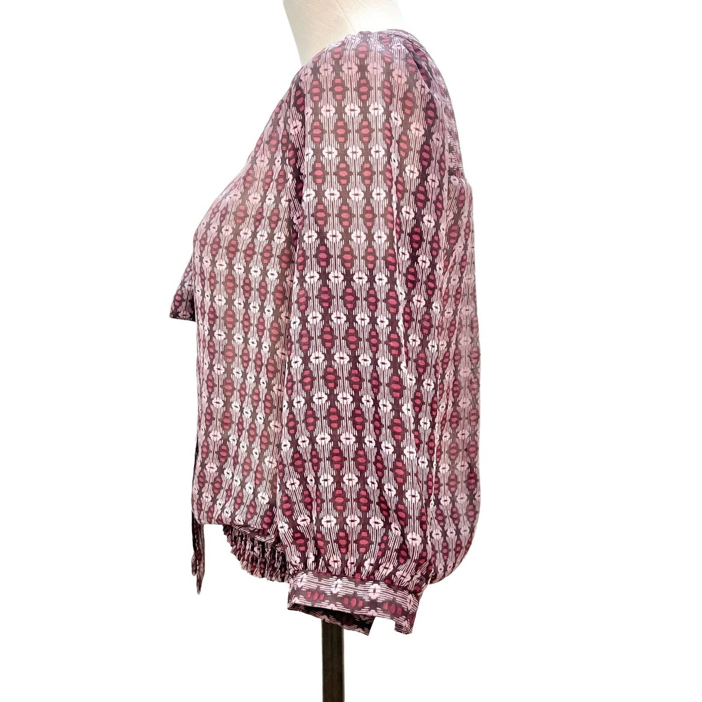 American Rag Small Purple Pattern 3/4 Sleeve Semi Sheer Top Gathered Waist NWOT