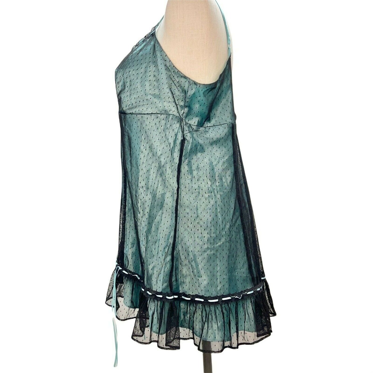 Cacique 18/20 Turquoise Black Sexy Nightie w Adjustable Straps