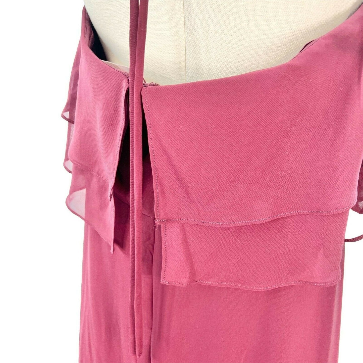 Reverie Burgundy Halter Maxi Dress Size 12 Double Tier Ruffle Overlay Open Back