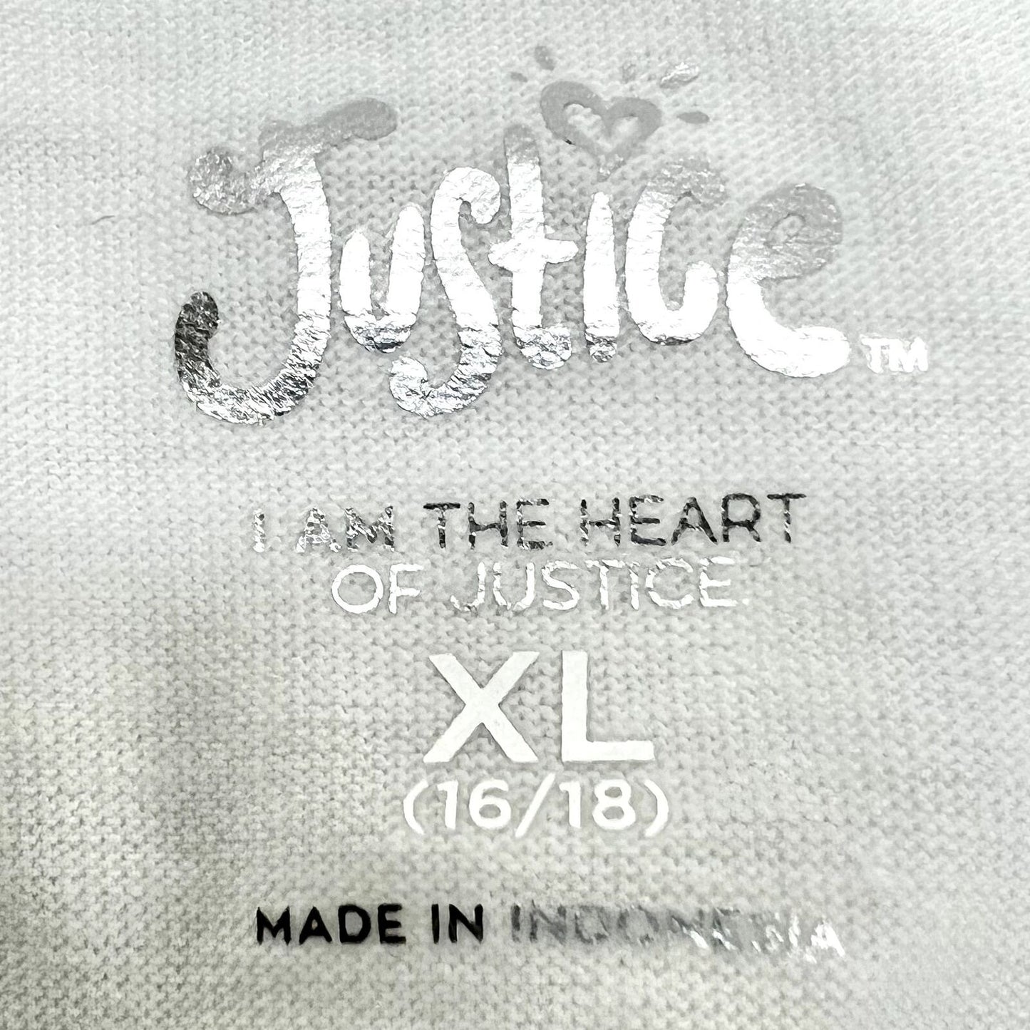 Justice T-shirt Girl's XL(16-18) White Justice Peace Sign Cuffed Sleeve NWT