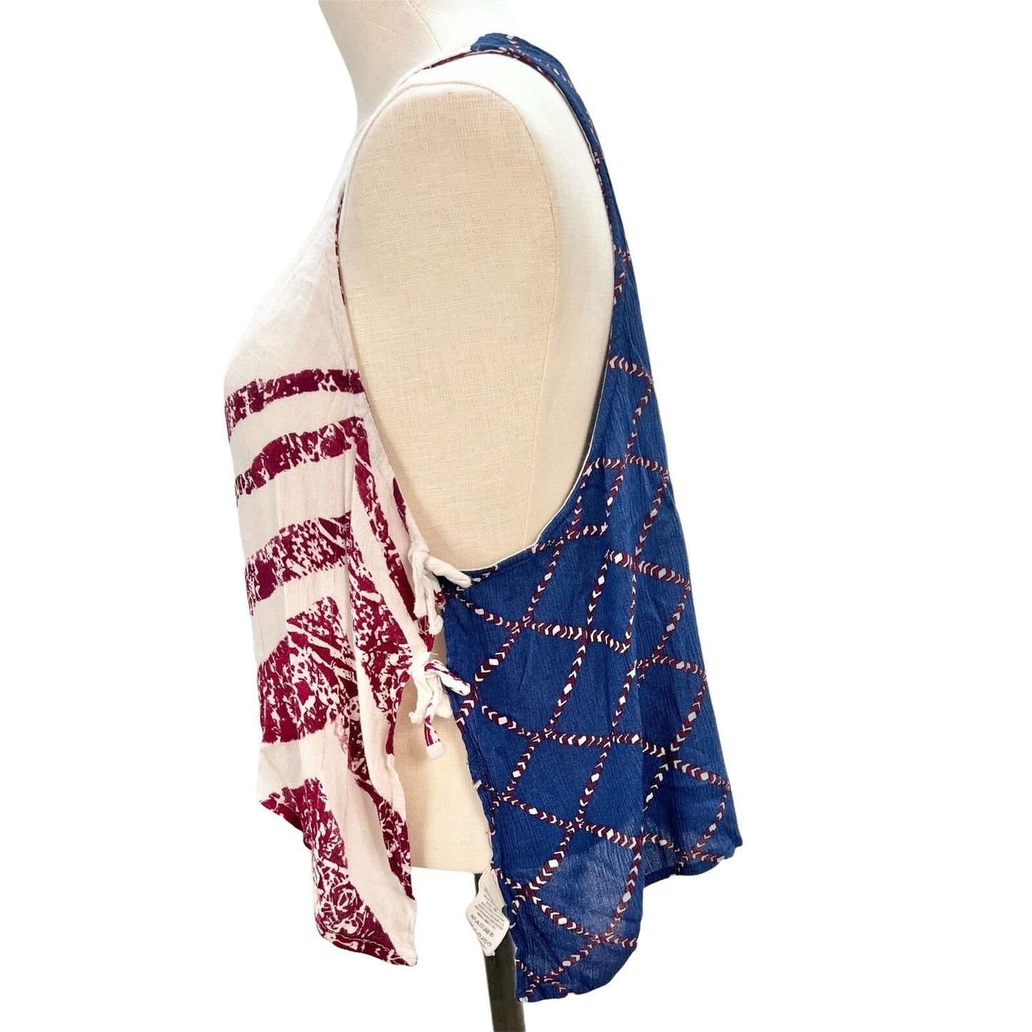 Free People Womens XS Ivory Blue Red Side Tie Tank Top Patriotic