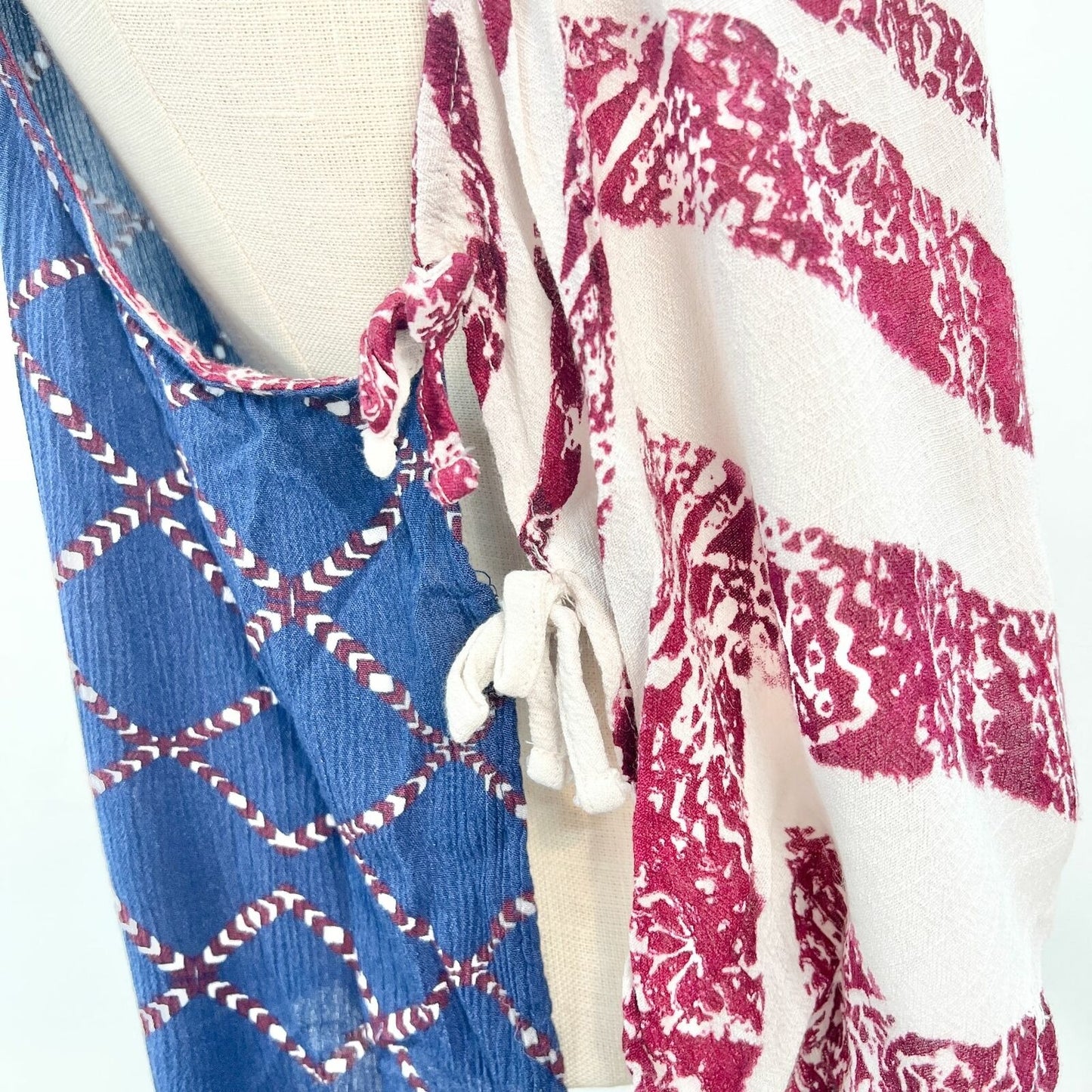 Free People Womens XS Ivory Blue Red Side Tie Tank Top Patriotic