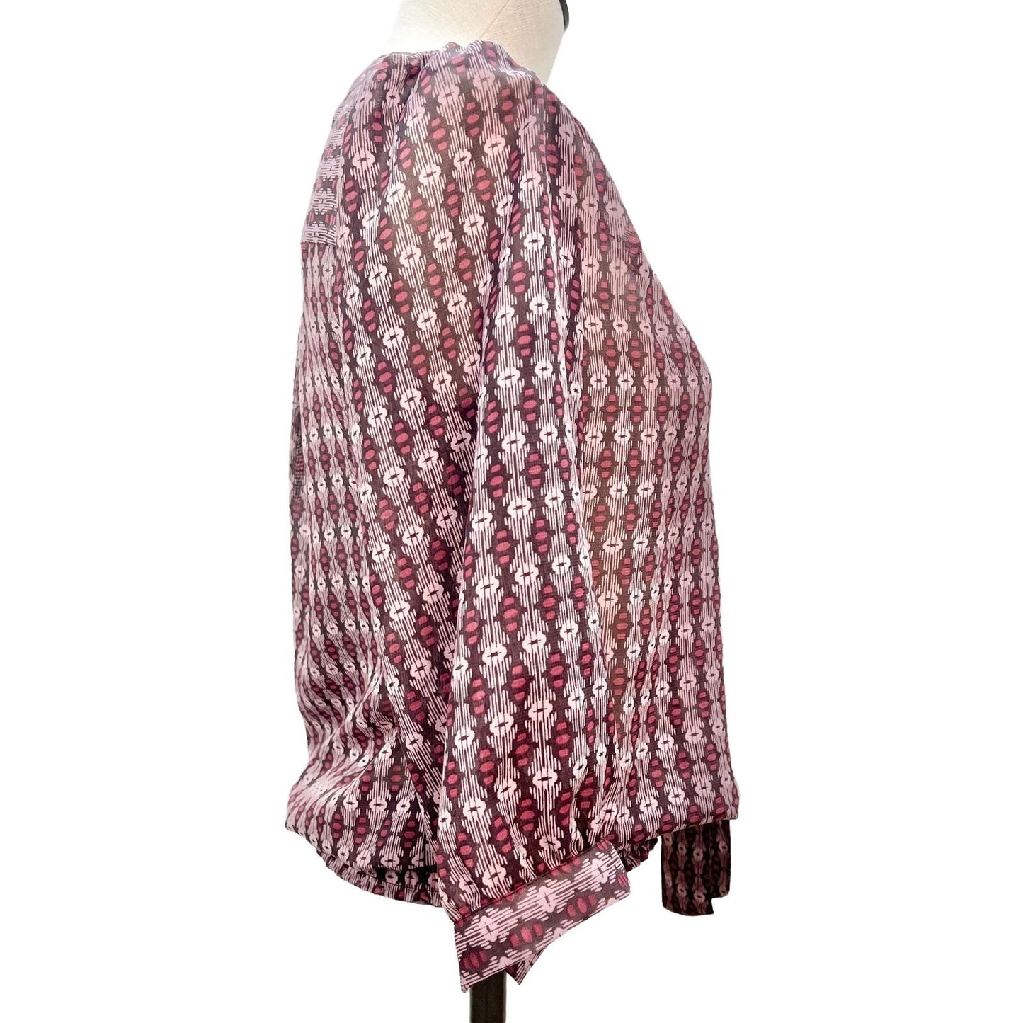 American Rag Small Purple Pattern 3/4 Sleeve Semi Sheer Top Gathered Waist NWOT