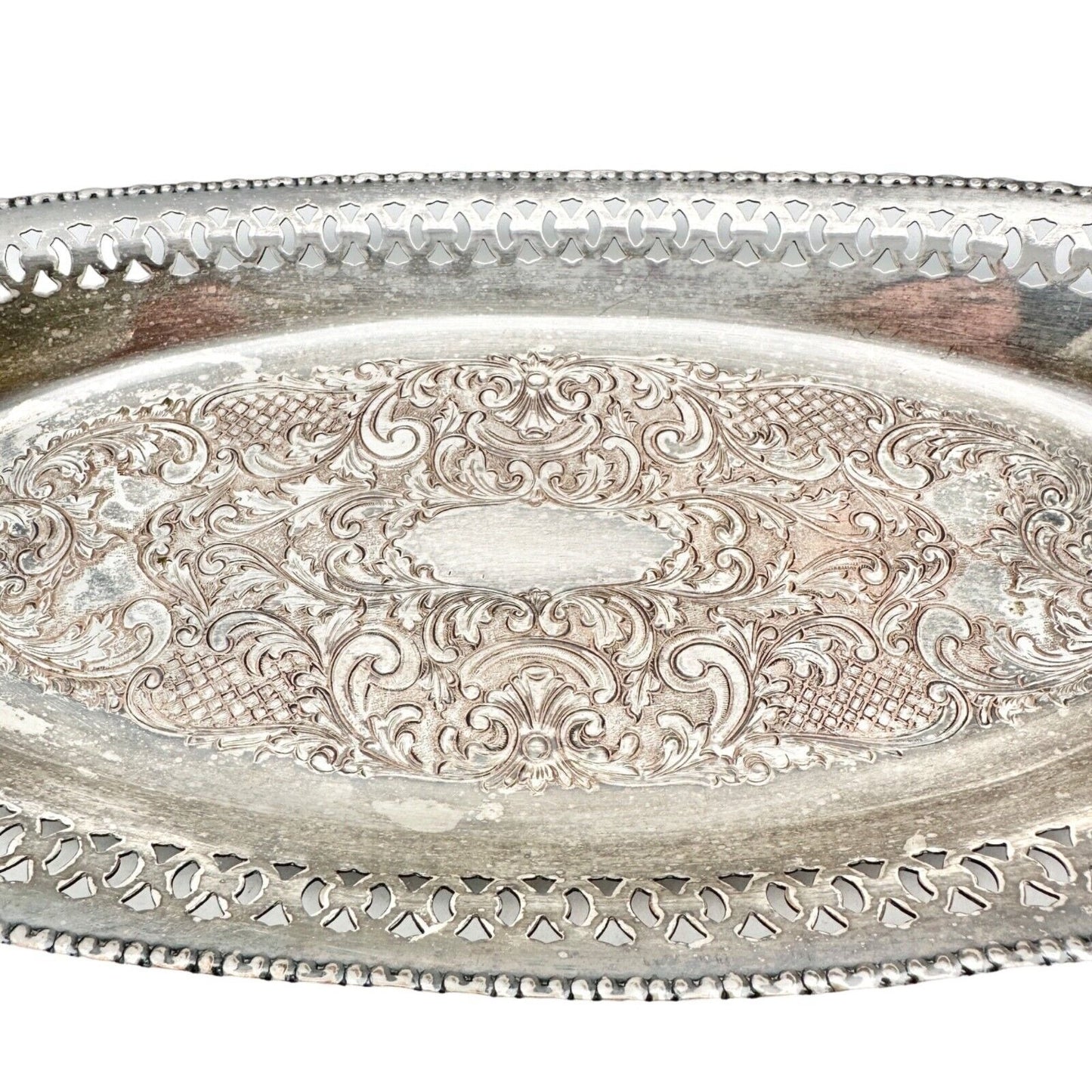 E P Copper W.M. Mounts Serving Tray 14 x 5.5 Silver Decorative Engraving Handles