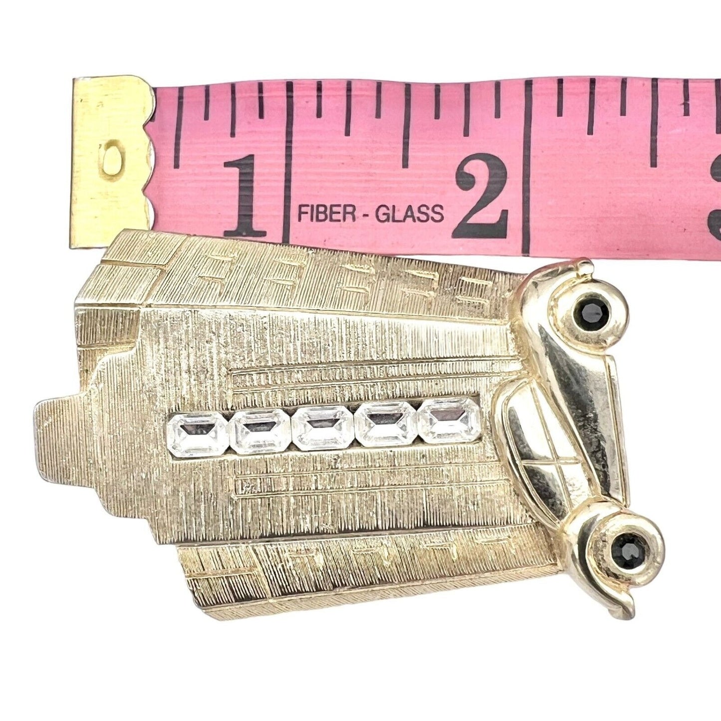 Vintage Brooch Pin 2.5 Inch Goldtone Art Deco Building Retro Car
