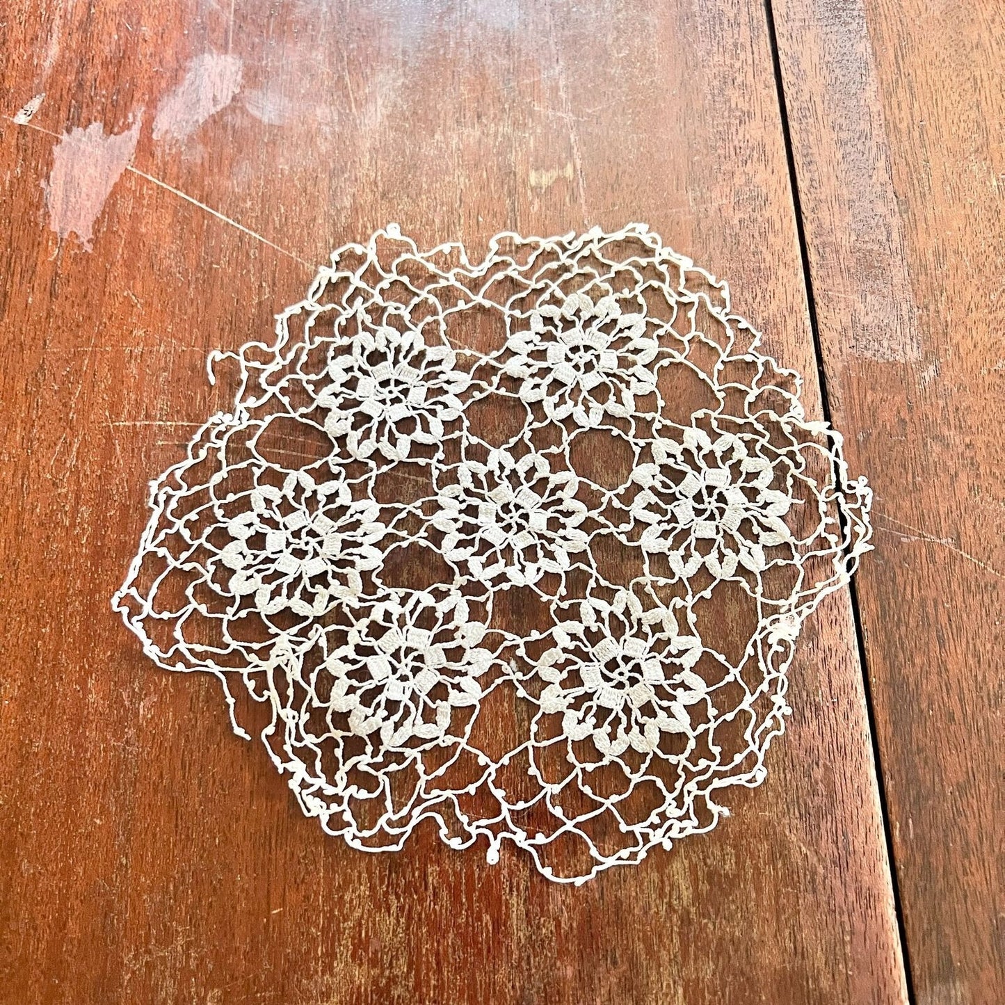 Vintage Set of 2 Doilies Large 12 x 11 Small 8 x 7 Ivory Crocheted