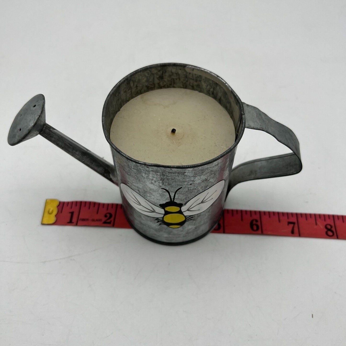 Metal Watering Can Candle with Painted Bee Motif 7x4