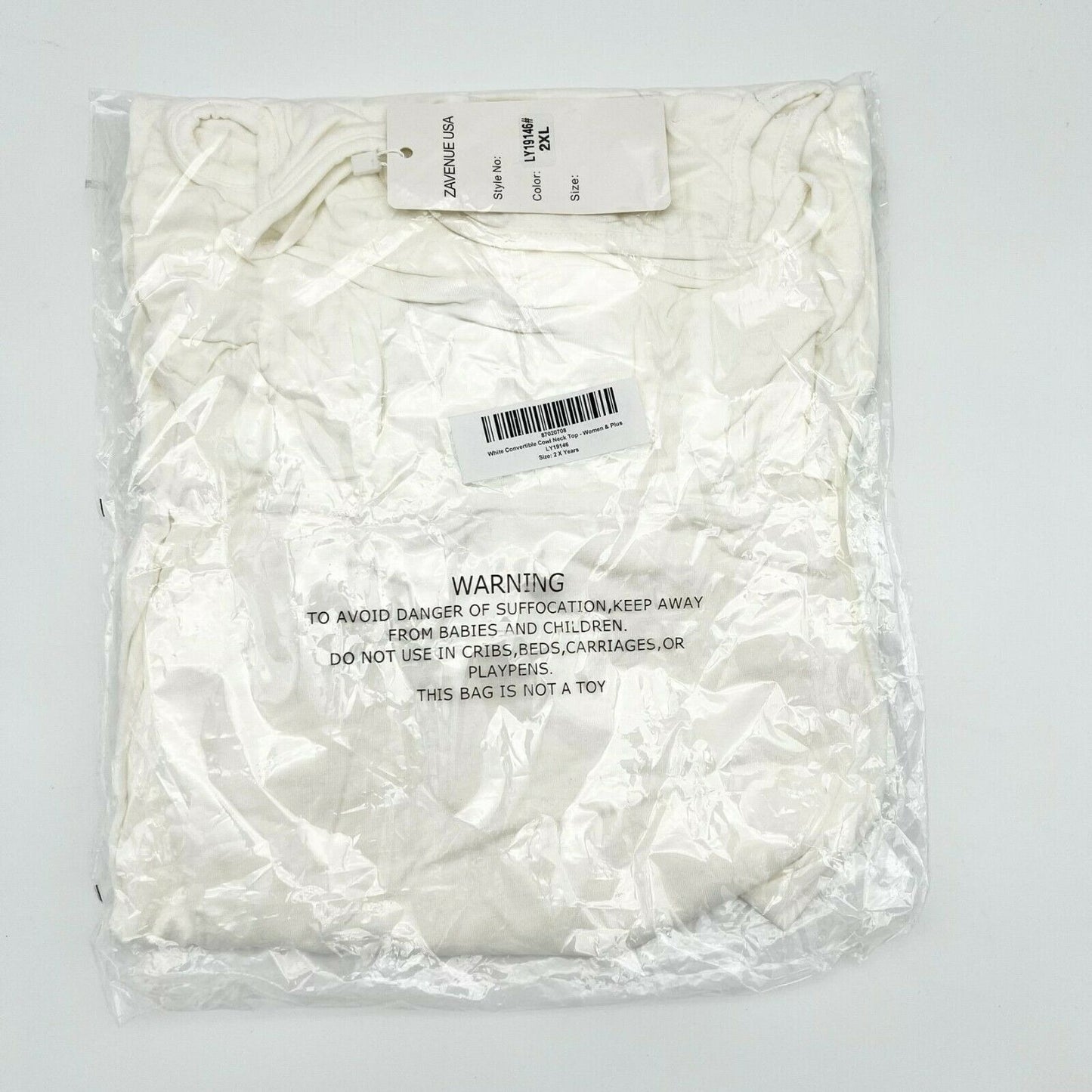 Z Avenue USA 2XL White Convertible Cowl Neck Top Face Cover NIP
