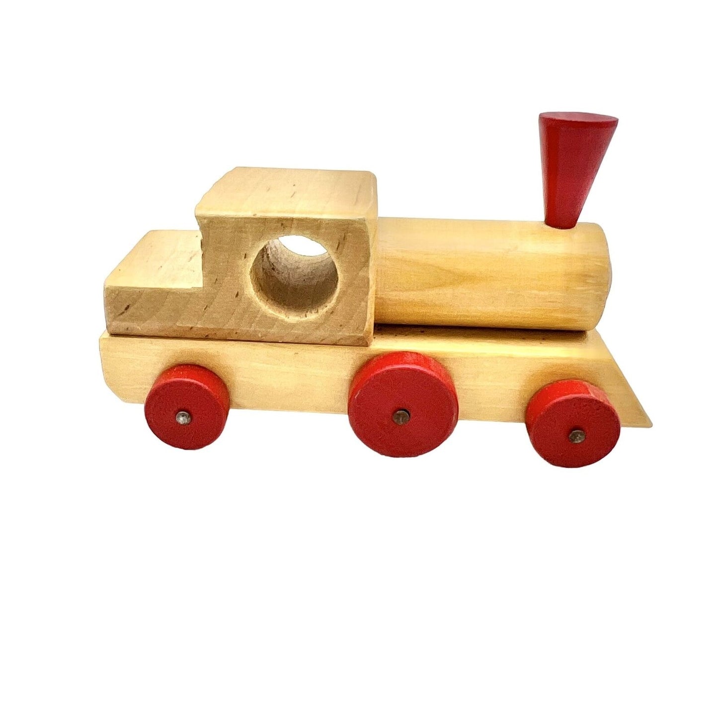 Vintage Micki Gemla Wooden Train Engine 6.5 x 2.5 Brown Red Wood Wheels Move